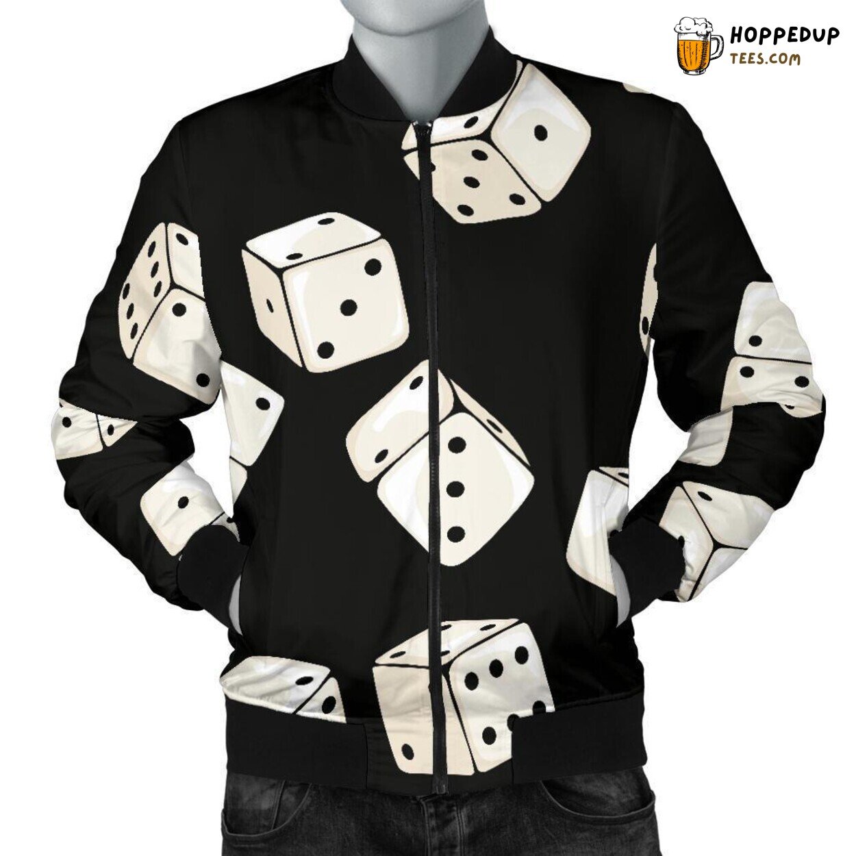 Men’s Bomber Jacket Showcasing Casino Dice Drama Unique Pattern Design Art