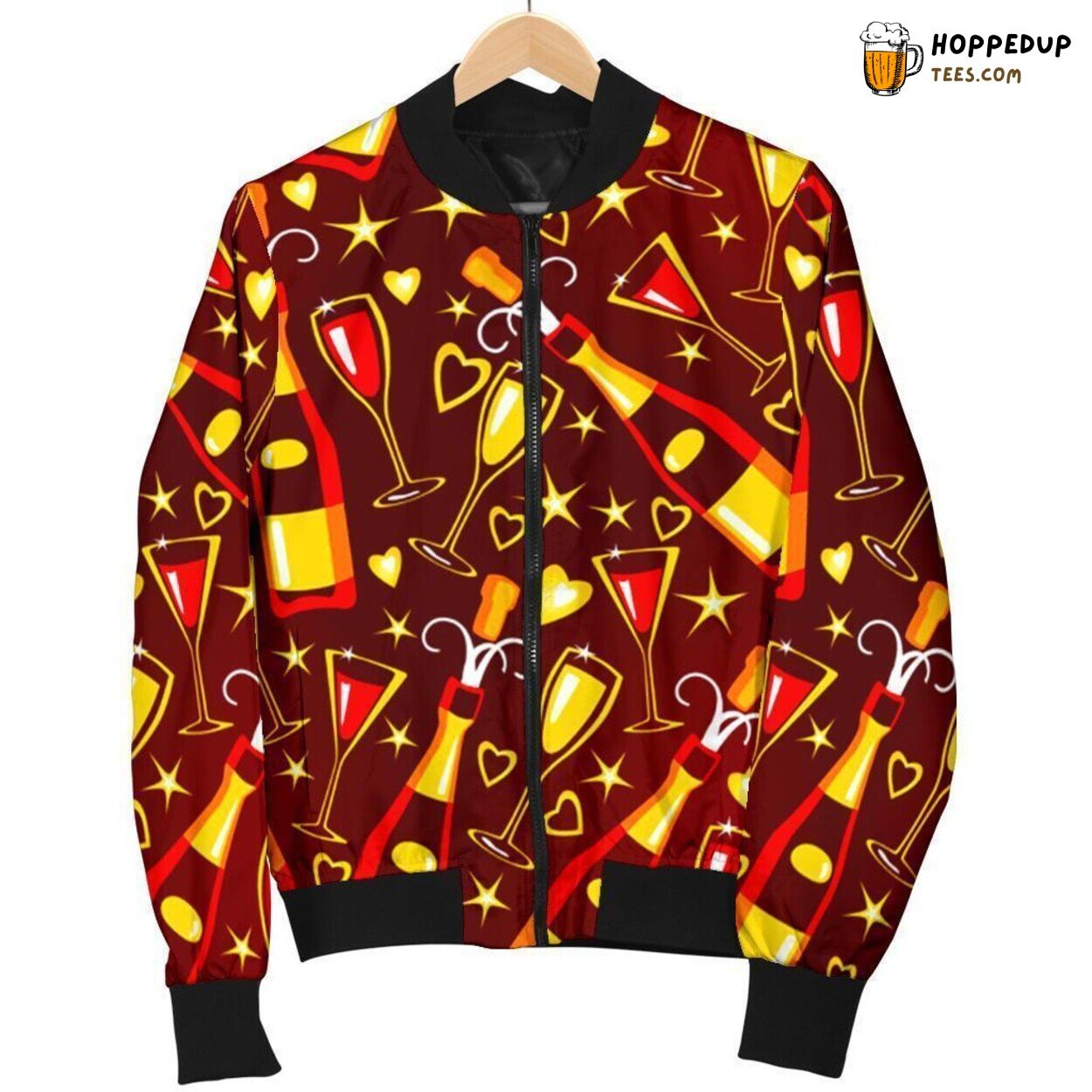 Men’s Bomber Jacket Showcasing Champagne Magic Unique Pattern Design Display Men’s Bomber Jacket Showcasing Champagne Magic Unique Pattern Design Display