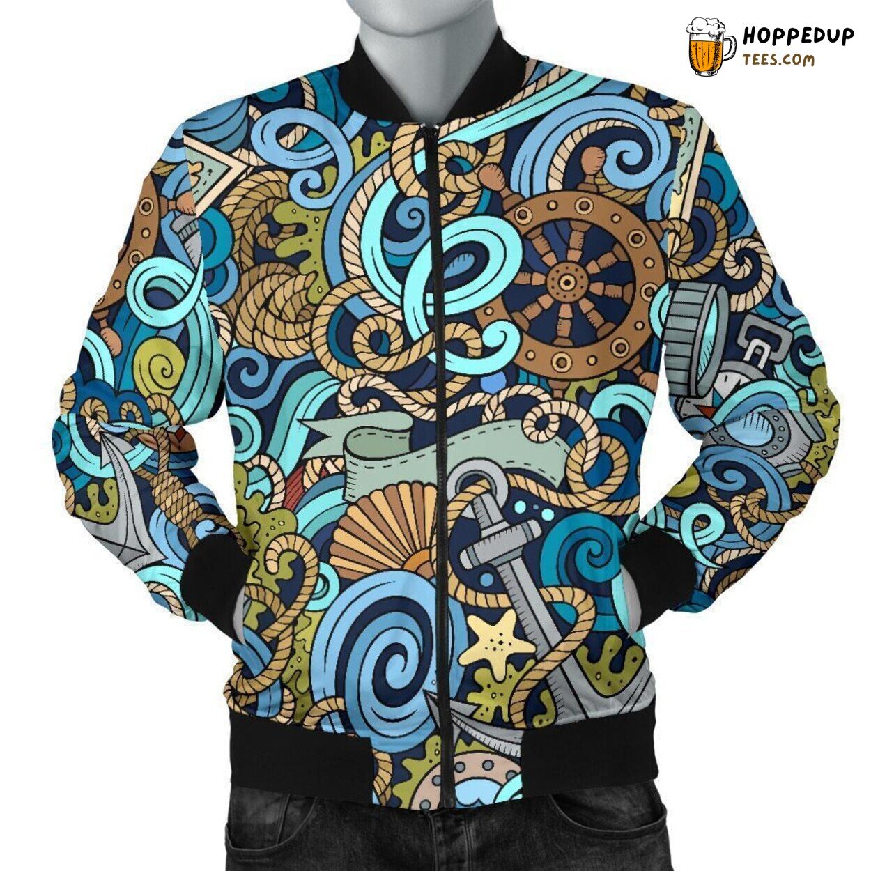 Men’s Bomber Jacket Showcasing Classic Compass Design Unique Pattern Art