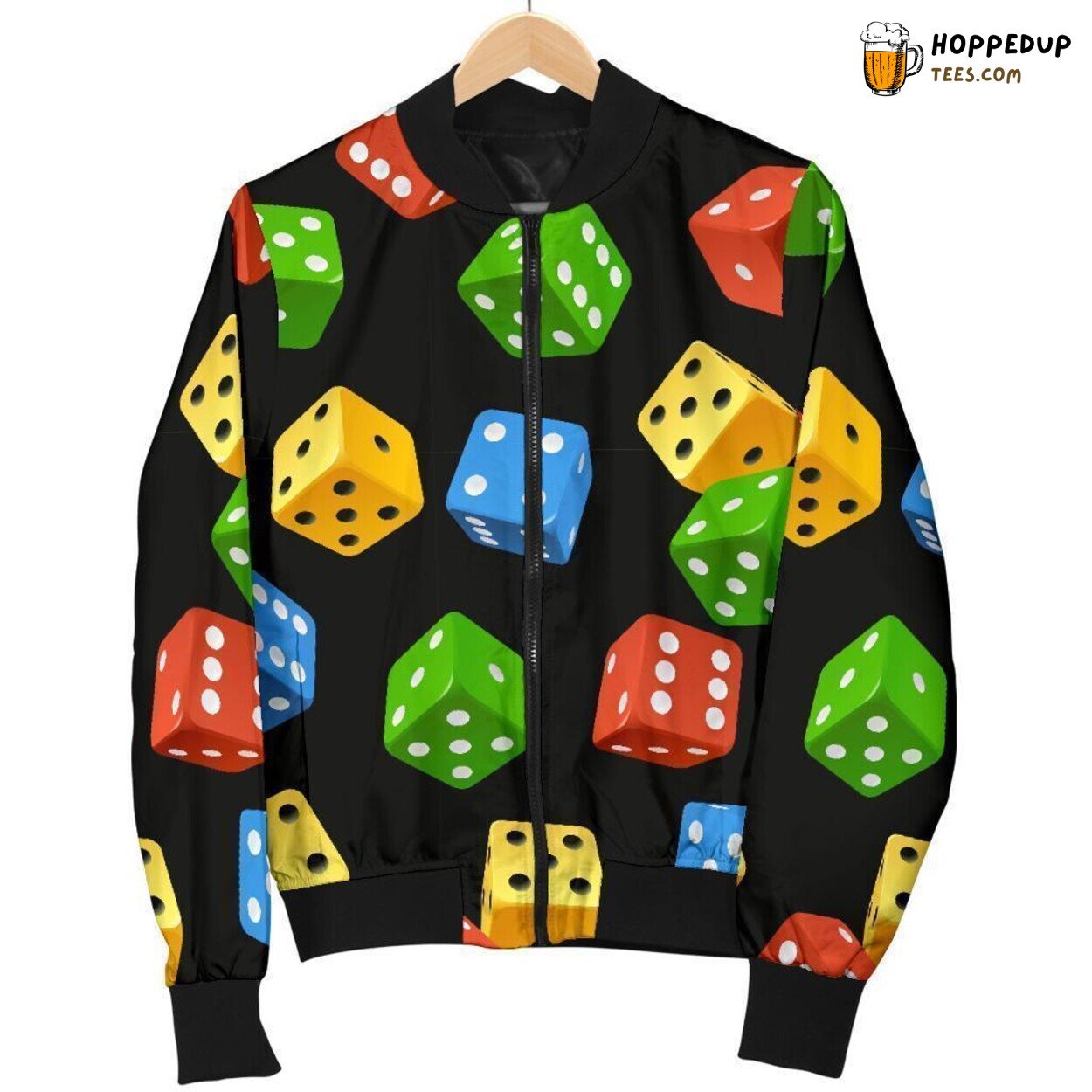 Men’s Bomber Jacket Showcasing Colorful Dice Pattern Essence Unique Design