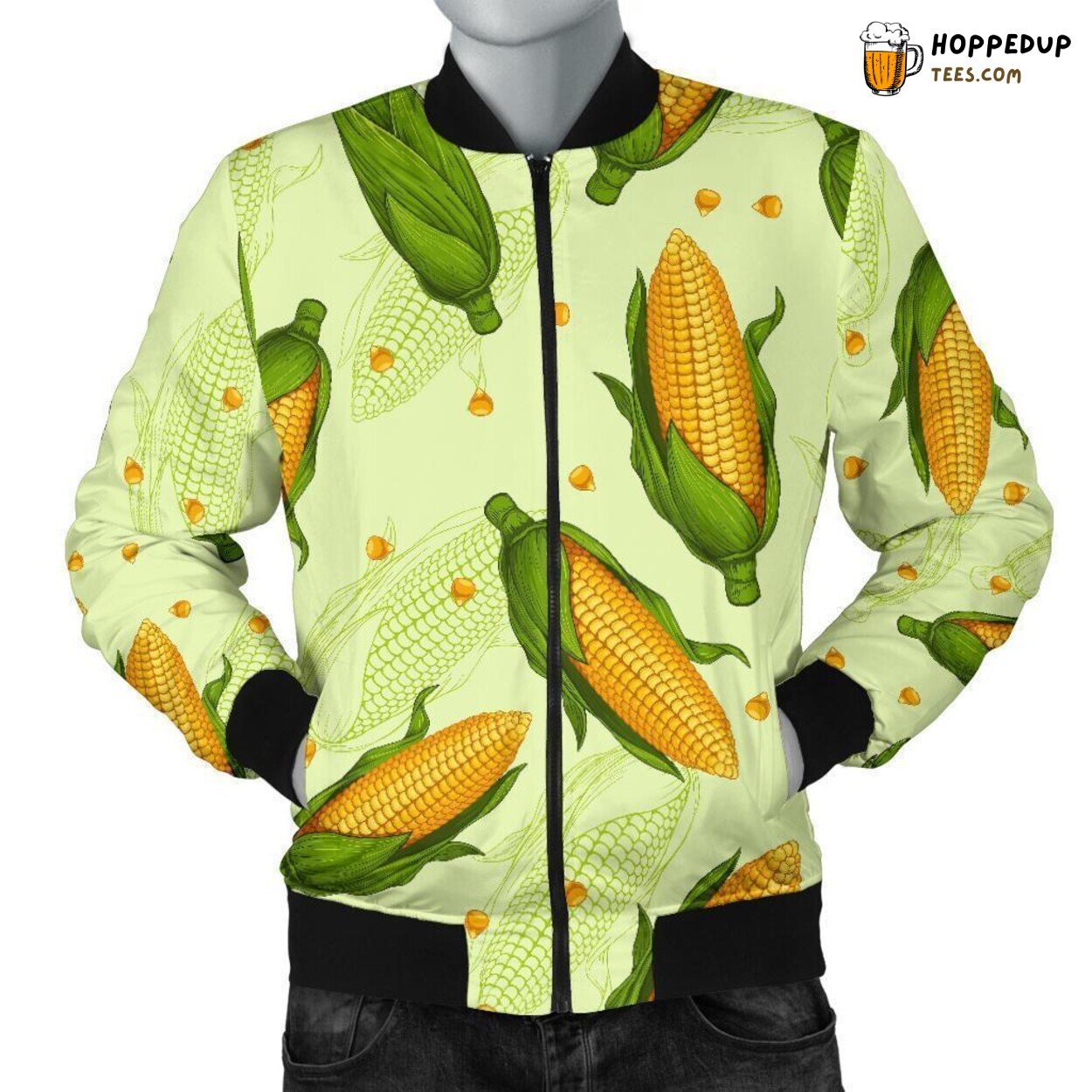 Men’s Bomber Jacket Showcasing Corn Essence Unique Pattern Design Tribute