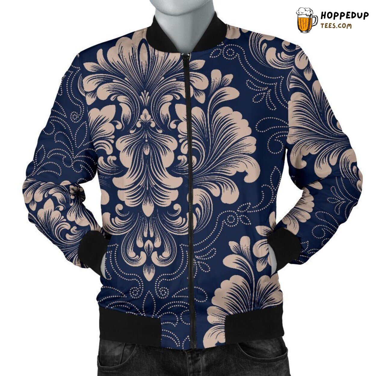 Men’s Bomber Jacket Showcasing Damask Beauty Unique Pattern Design Tribute
