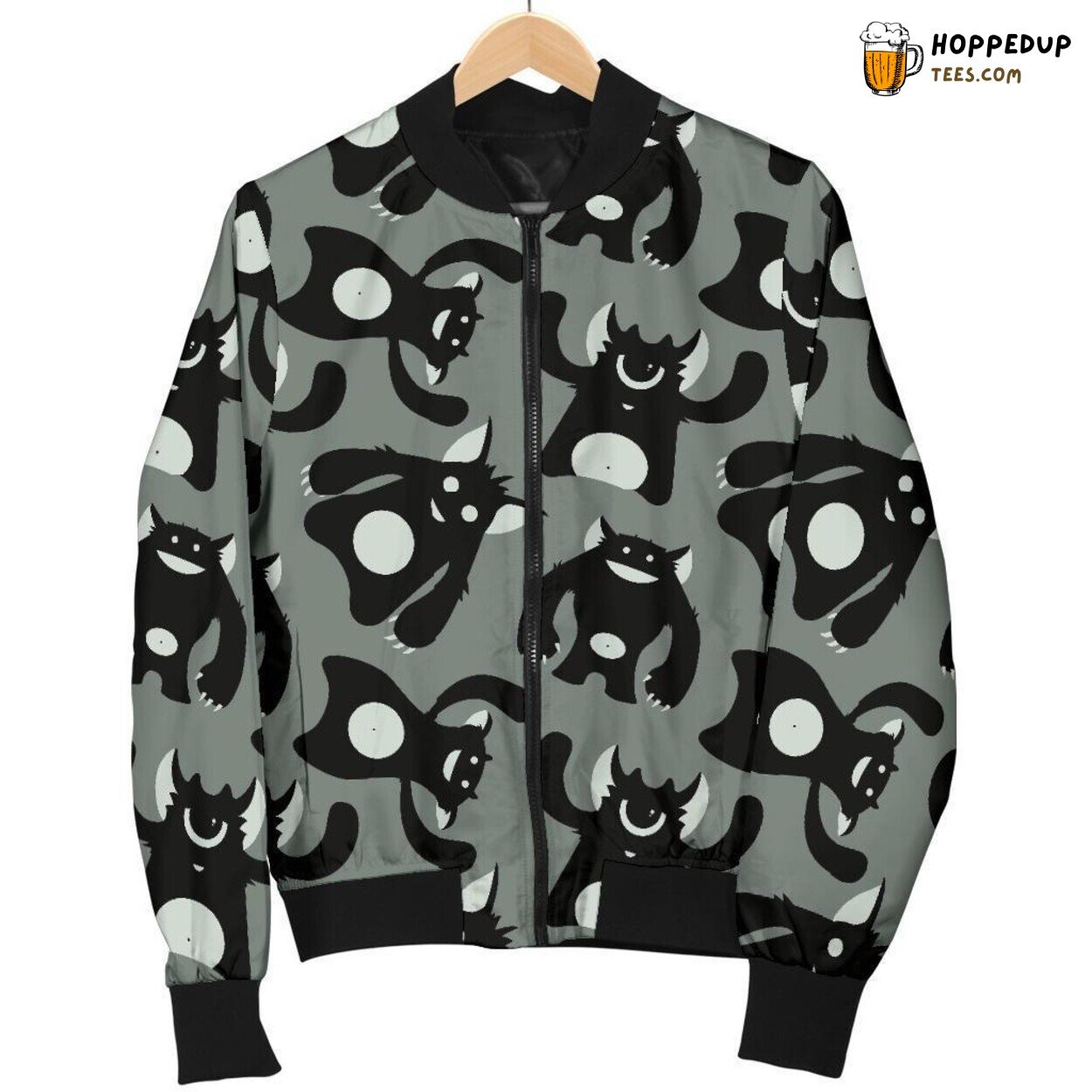 Men’s Bomber Jacket Showcasing Elusive Black Bigfoot Unique Pattern Display Men’s Bomber Jacket Showcasing Elusive Black Bigfoot Unique Pattern Display