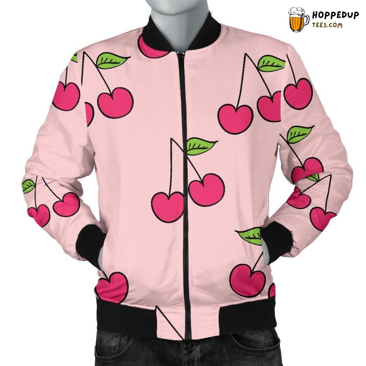 Men’s Bomber Jacket Showcasing Fresh Cherry Design Unique Pattern Tribute