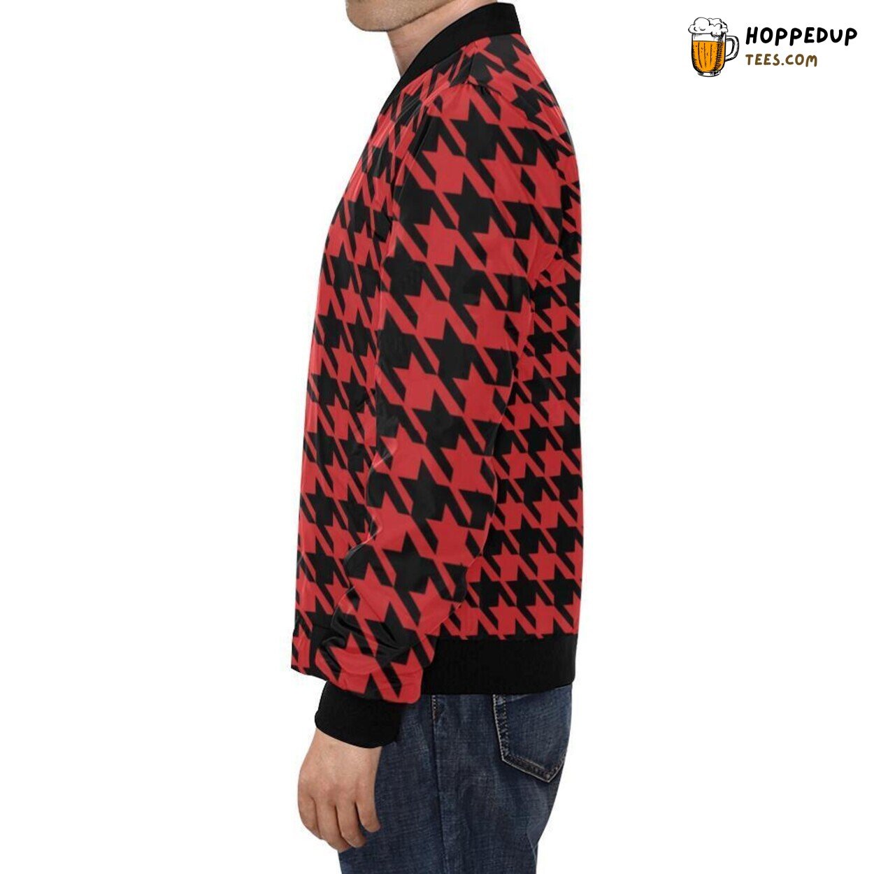 Men’s Bomber Jacket Showcasing Houndstooth Print Pattern Trend