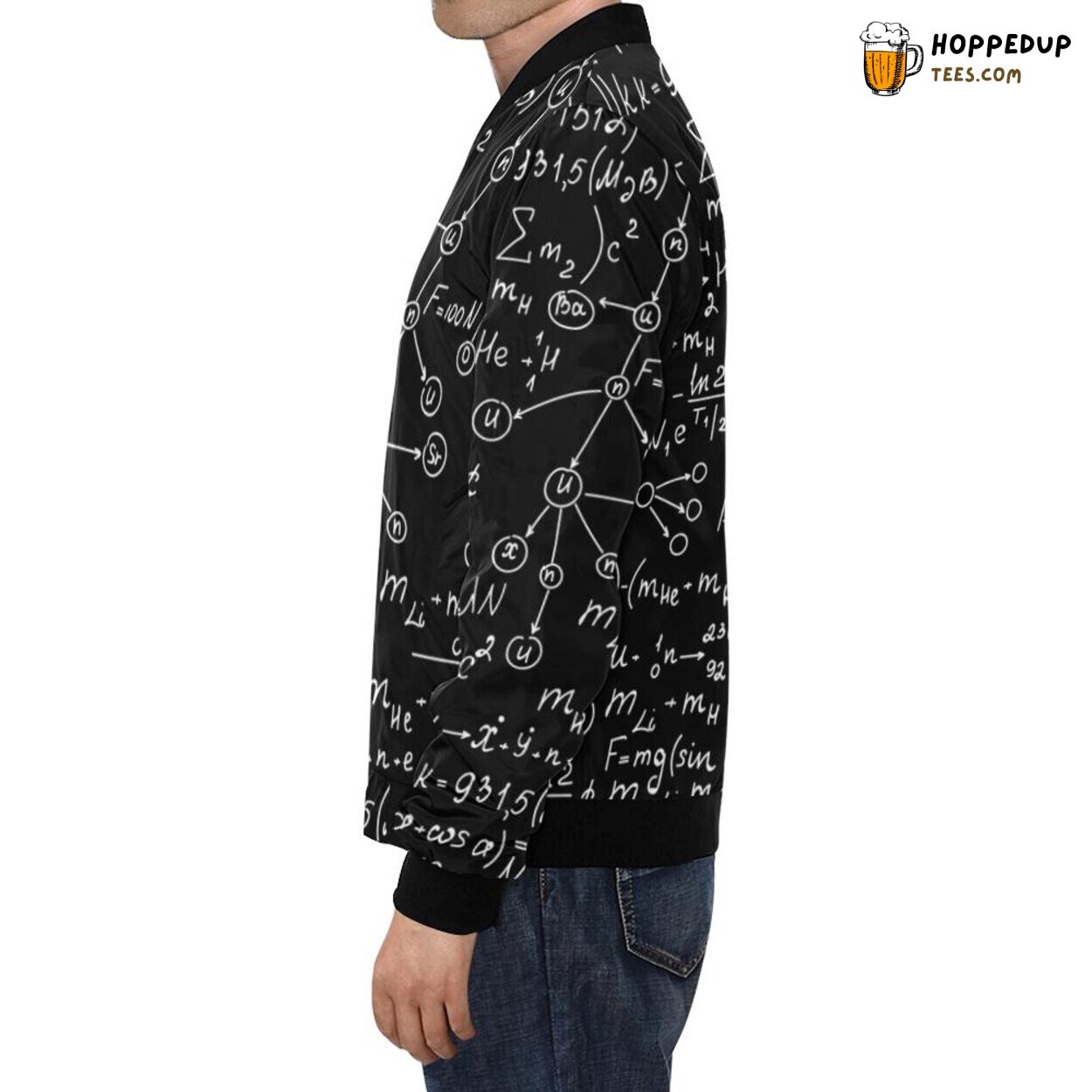 Men’s Bomber Jacket Showcasing Intriguing Math Pattern Print Design