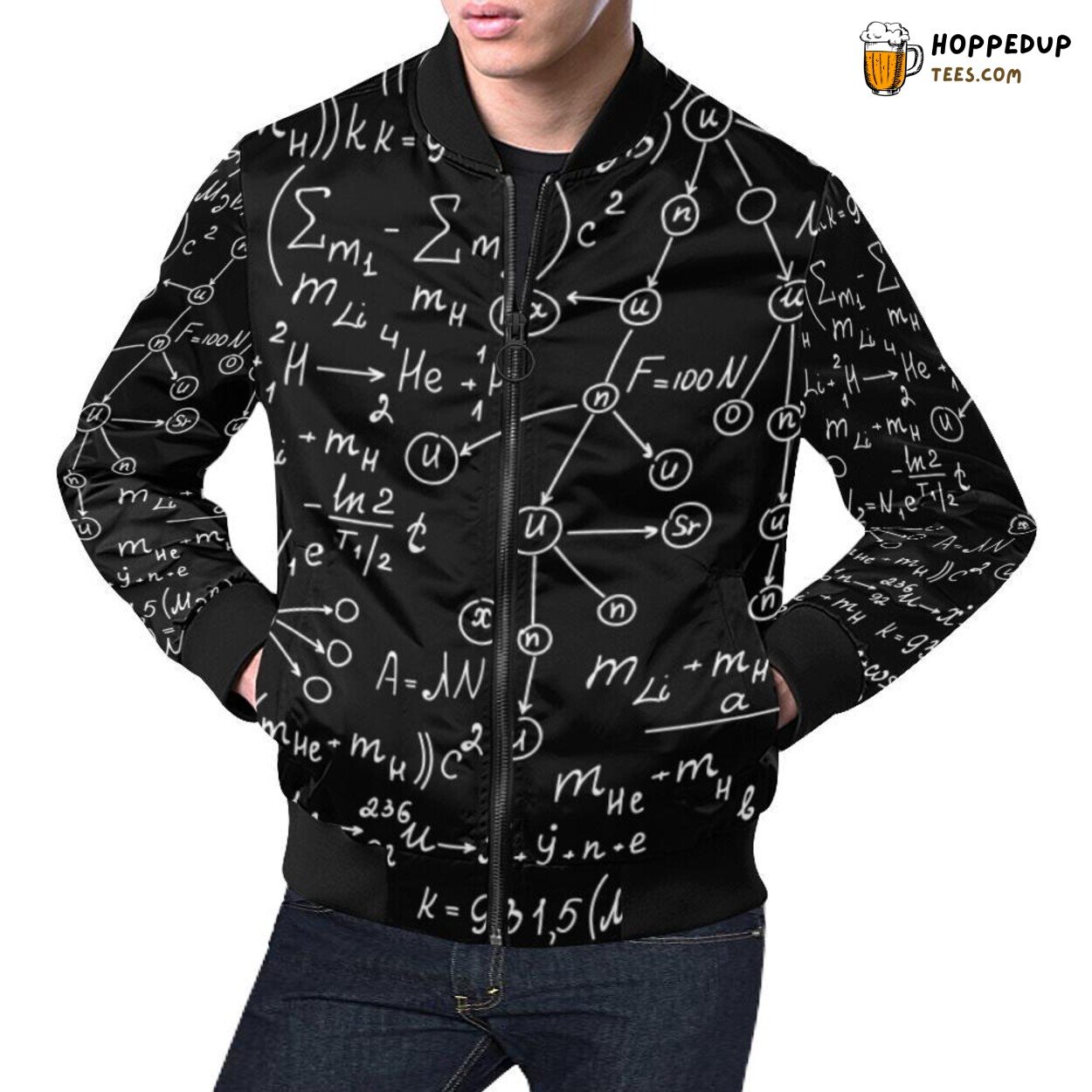 Men’s Bomber Jacket Showcasing Intriguing Math Pattern Print Design