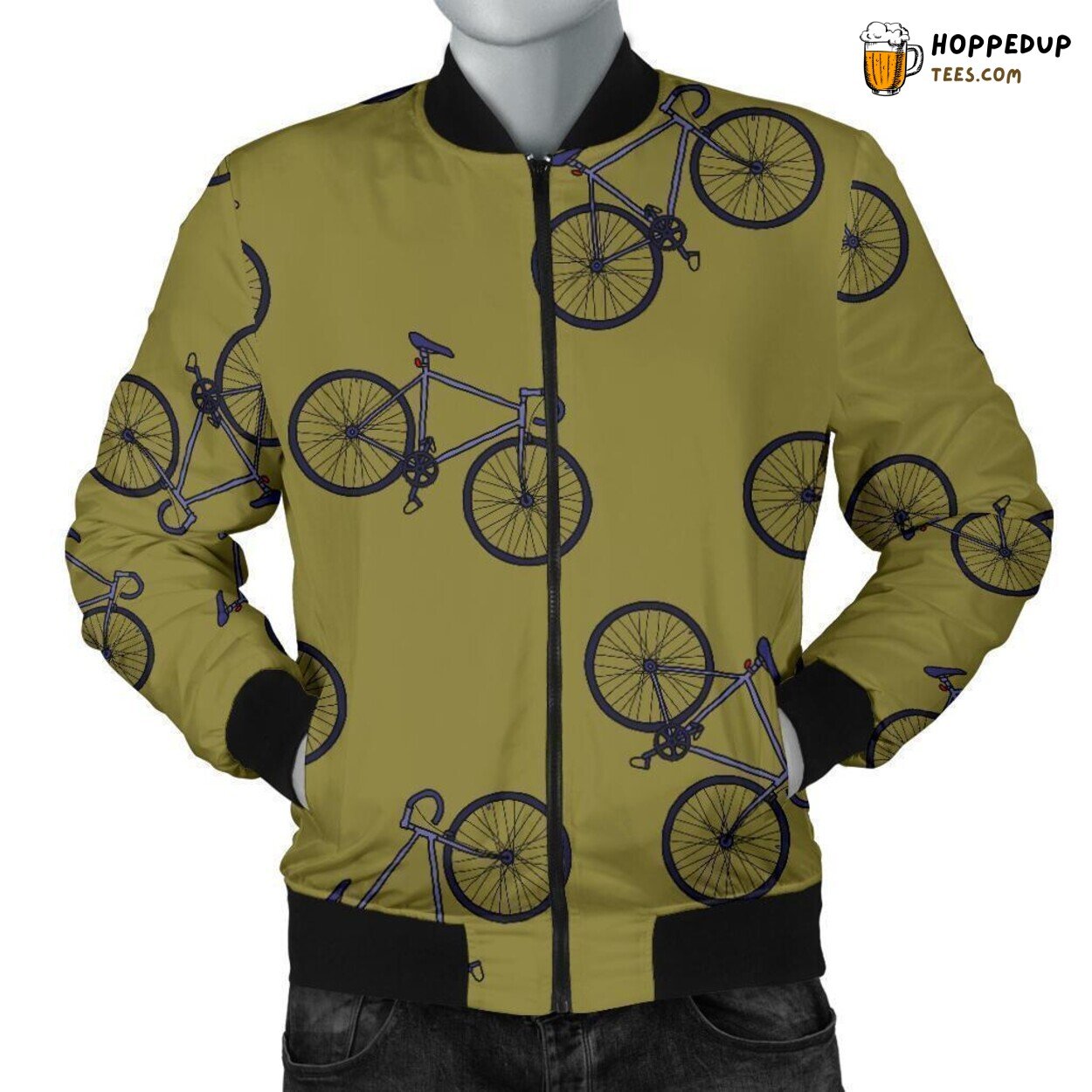 Men’s Bomber Jacket Showcasing Ride Passion Bicycle Unique Pattern Essence