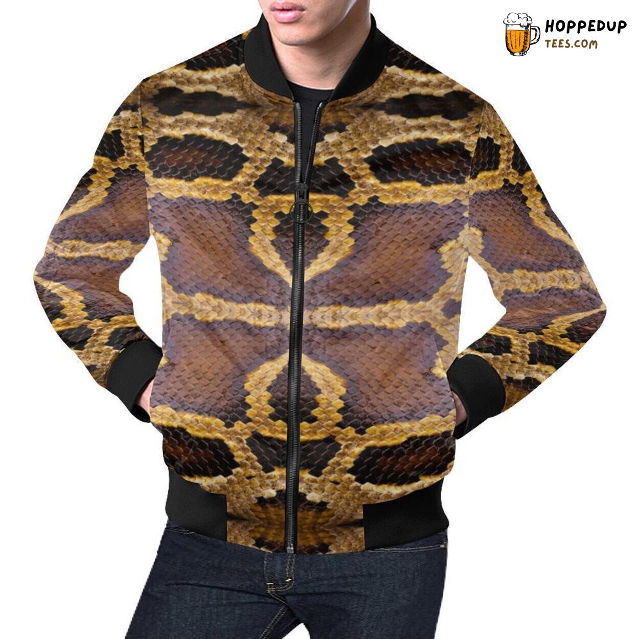 Men’s Bomber Jacket Snakeskin Python Skin Pattern Print Distinct Style Men’s Bomber Jacket Snakeskin Python Skin Pattern Print Distinct Style