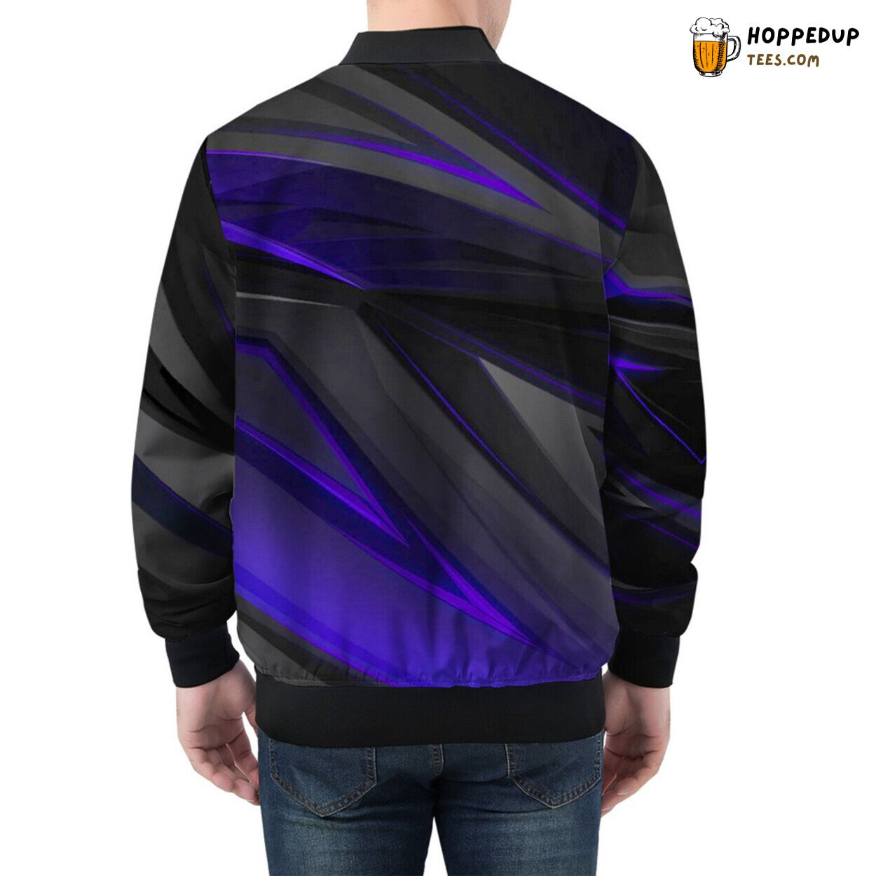 Men’s Bomber Jacket Sports Contemporary Blue Geometric Stripes