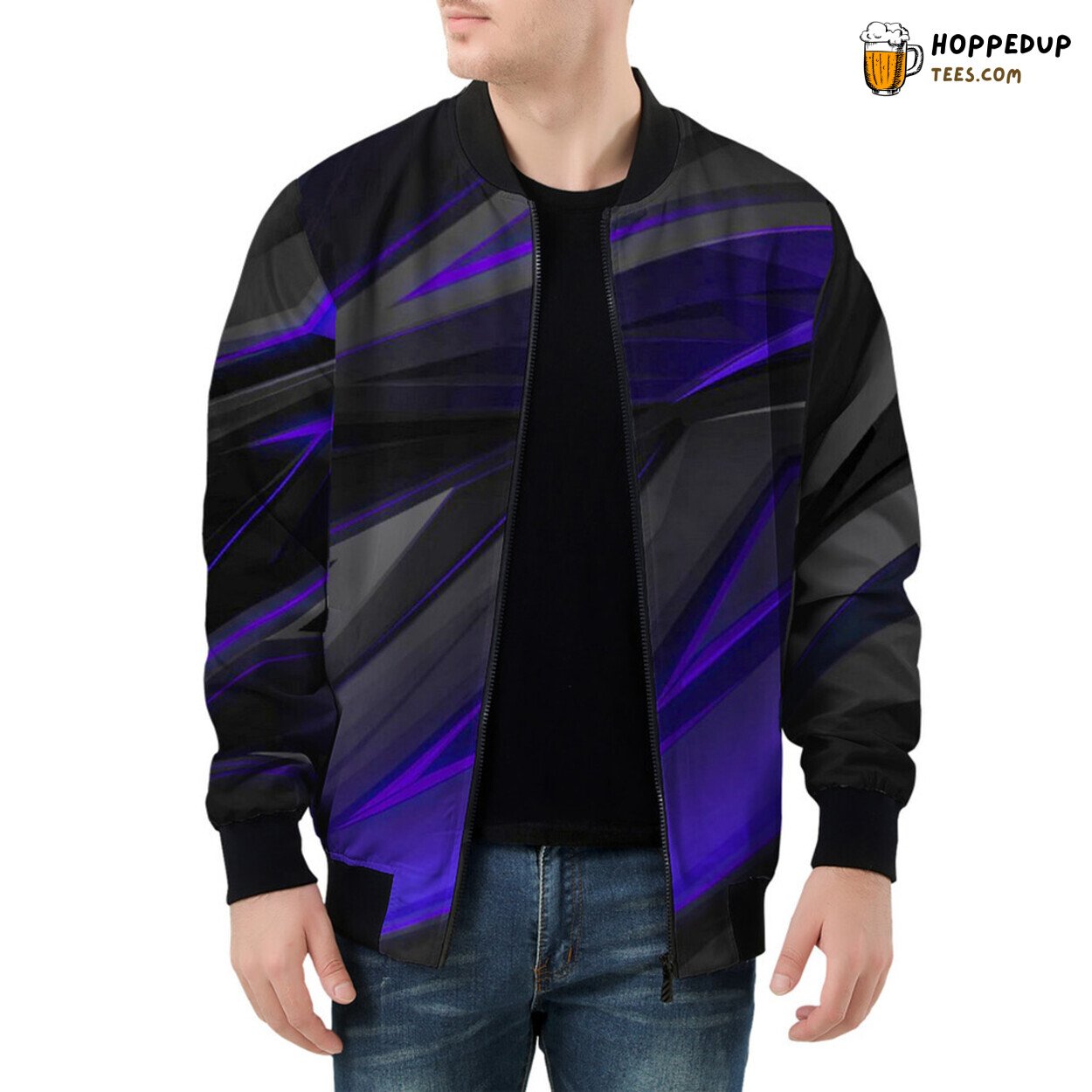 Men’s Bomber Jacket Sports Contemporary Blue Geometric Stripes