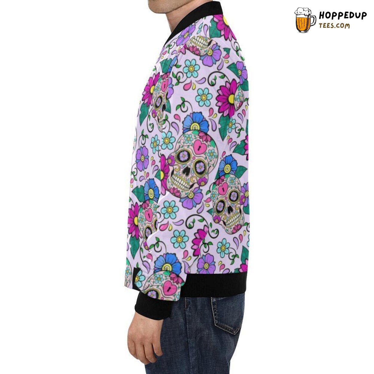 Men’s Bomber Jacket Sugar Skull Skeleton Girly Floral Exclusive Pattern