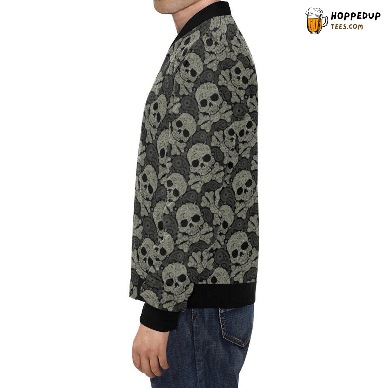 Men’s Bomber Jacket Sugar Skull Skeleton Girly Paisley Print Unique Design