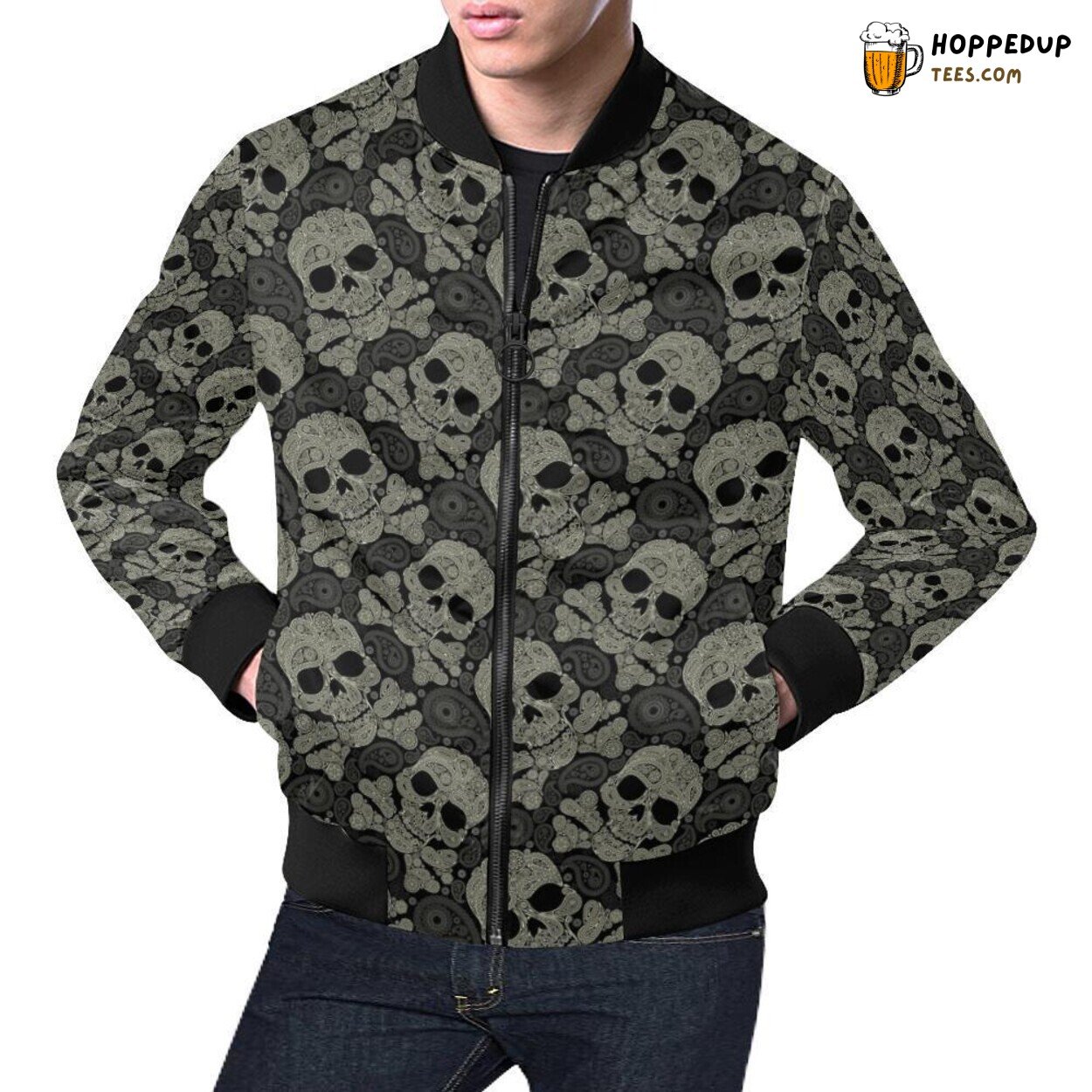 Men’s Bomber Jacket Sugar Skull Skeleton Girly Paisley Print Unique Design