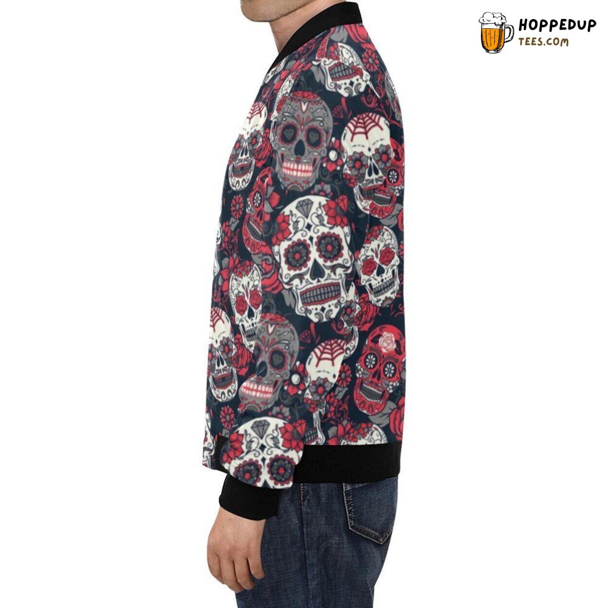 Men’s Bomber Jacket Sugar Skull Skeleton Girly Rose Floral Print
