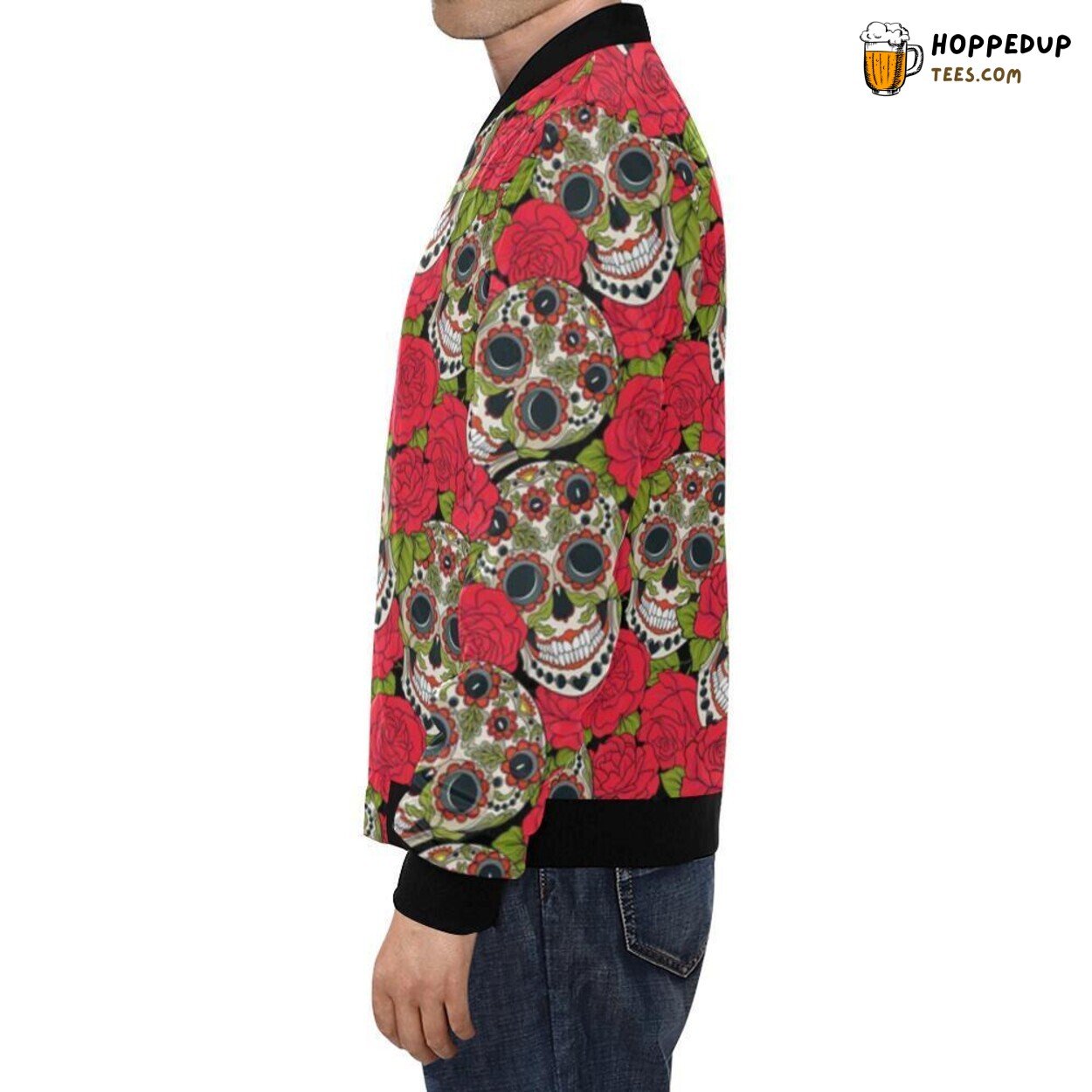 Men’s Bomber Jacket Sugar Skull Skeleton Girly Rose Floral Unique Artwork