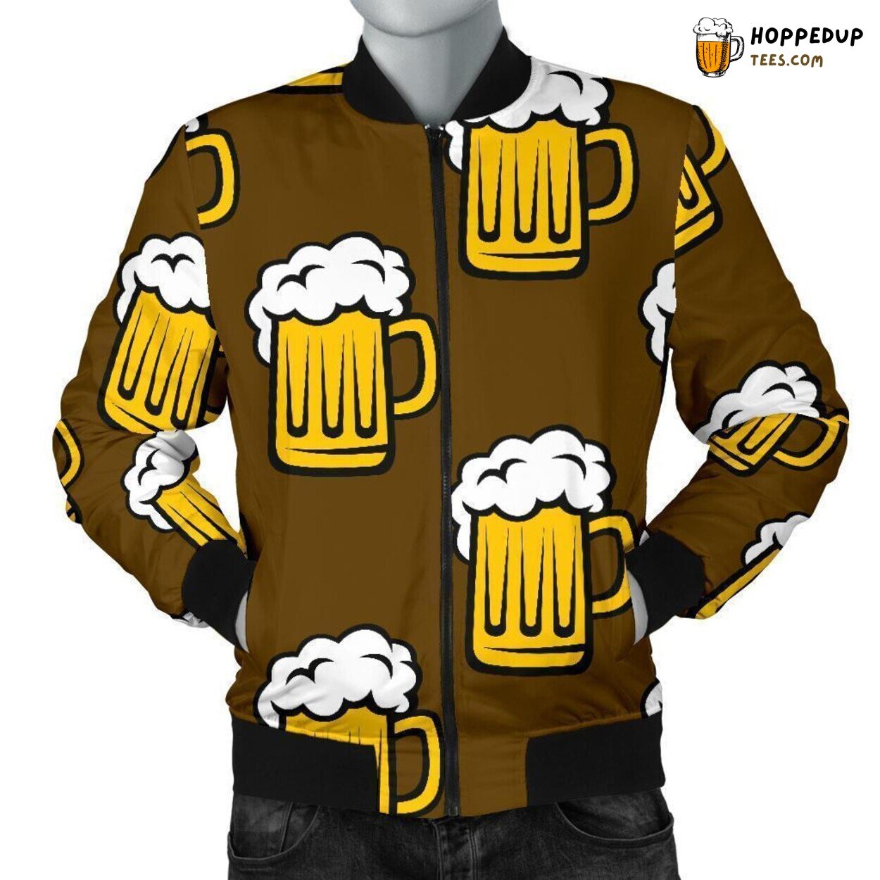Men’s Bomber Jacket Toasting to Beer Lovers Unique Pattern Essence Display