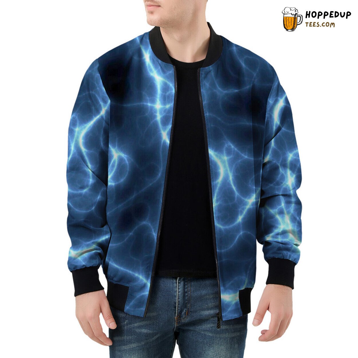 Men’s Bomber Jacket Vibrates with Energetic Wave Patterns
