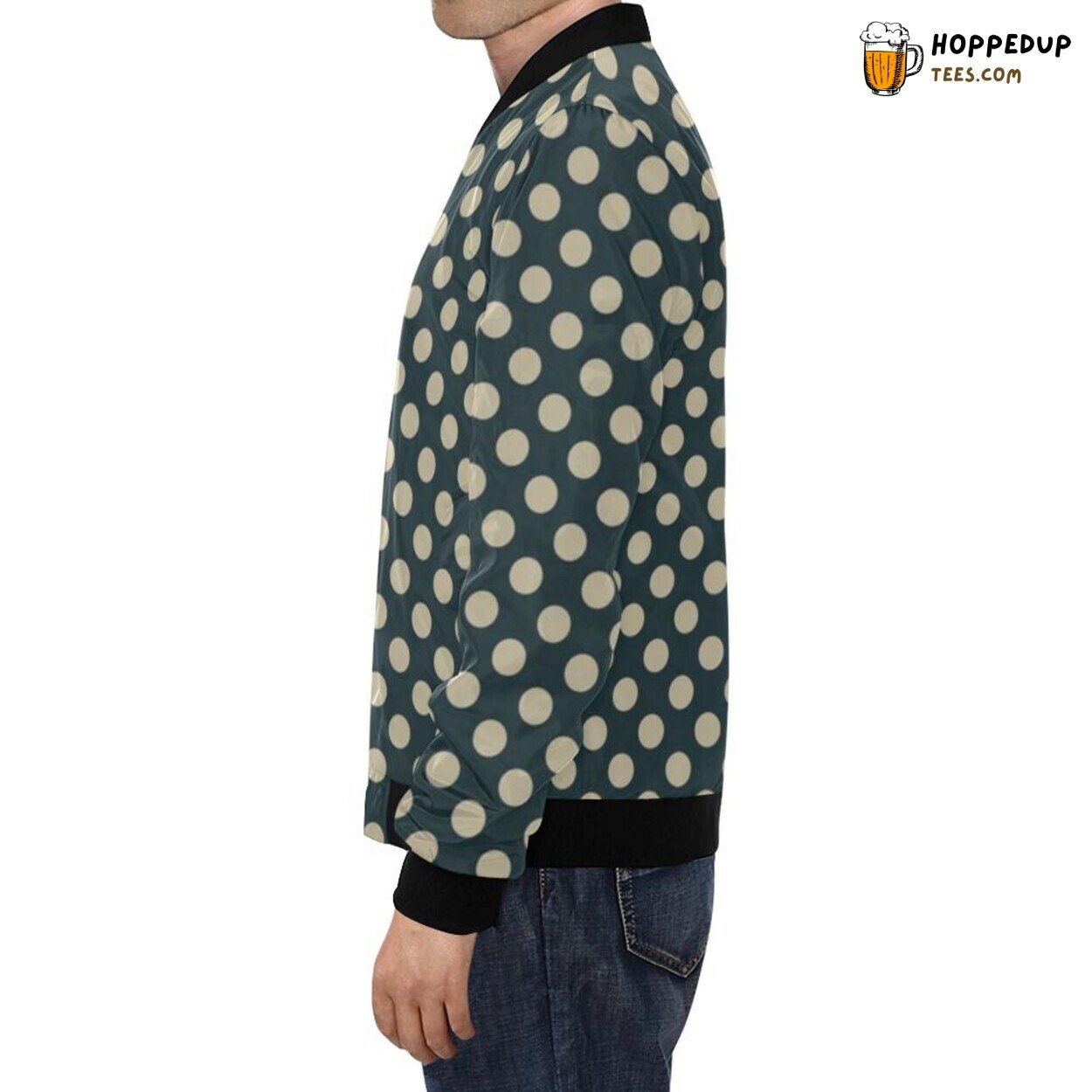 Men’s Bomber Jacket Vintage Navy Blue White Polka Dot Pattern