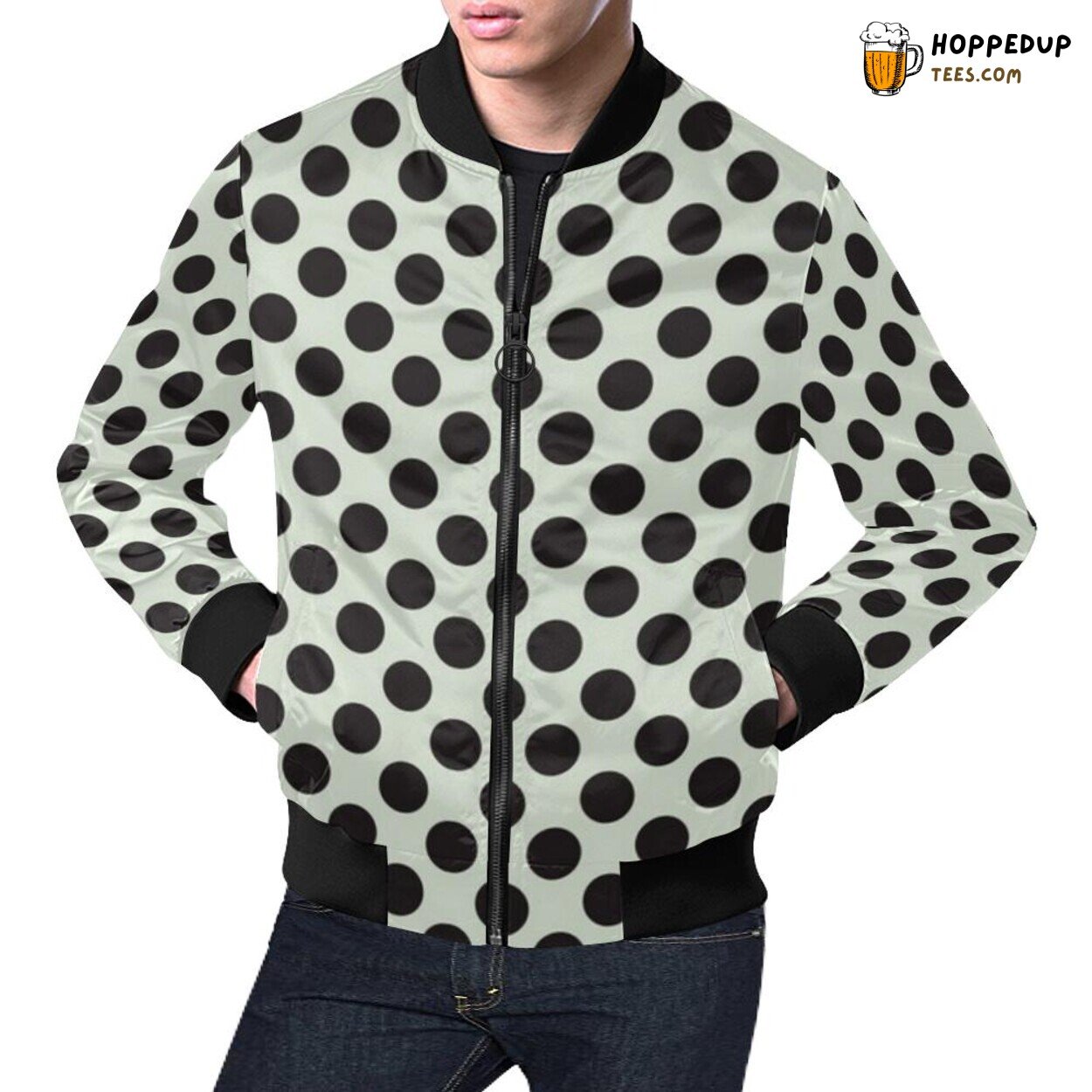 Men’s Bomber Jacket Vintage White Black Polka Dot Pattern Print