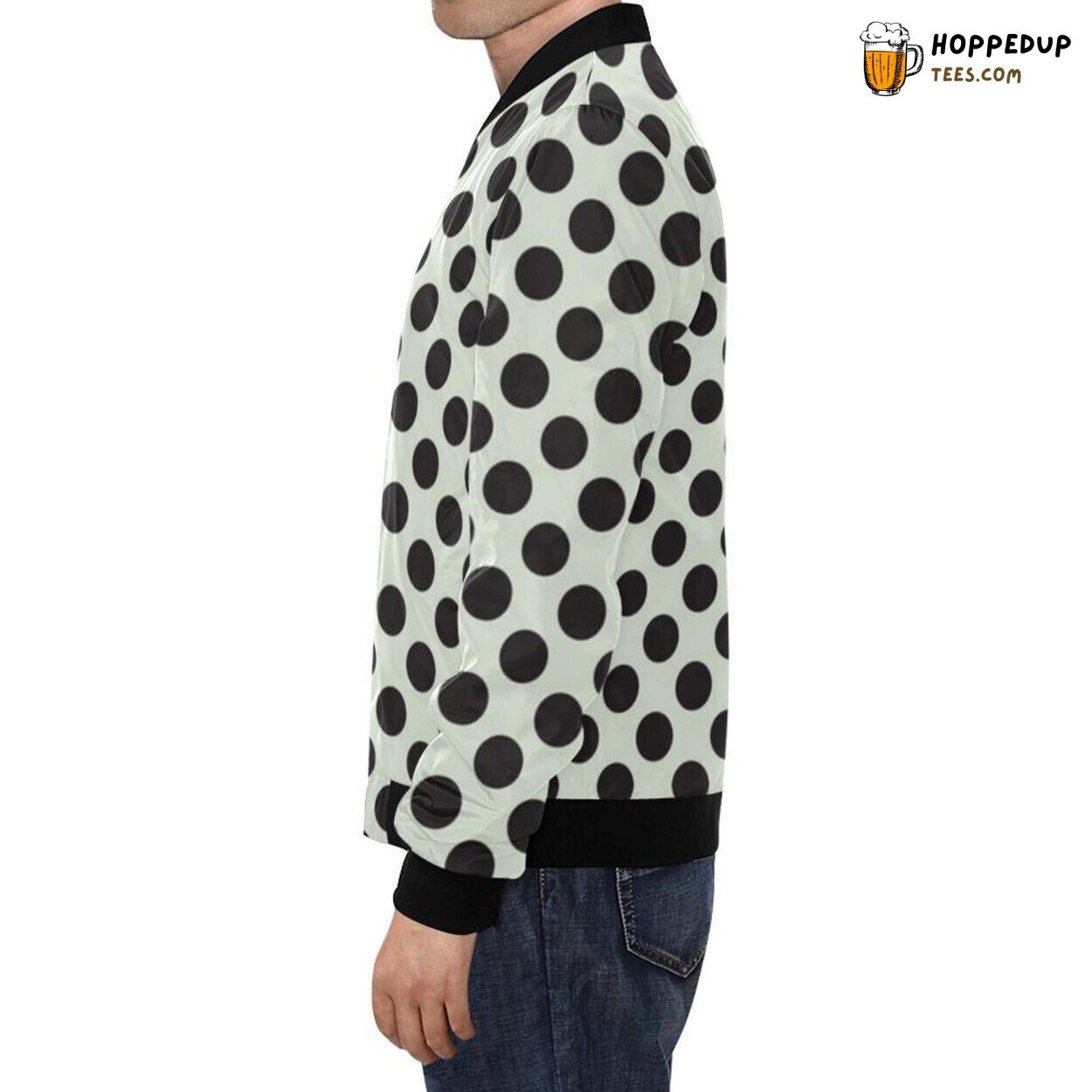 Men’s Bomber Jacket Vintage White Black Polka Dot Pattern Print