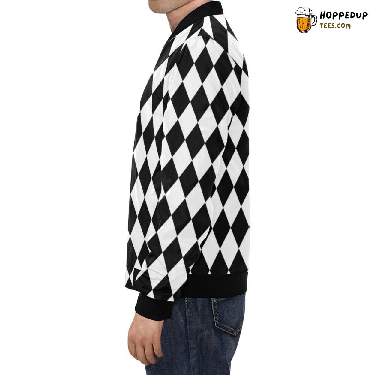 Men’s Bomber Jacket with a Chic Harlequin Pattern Print Design