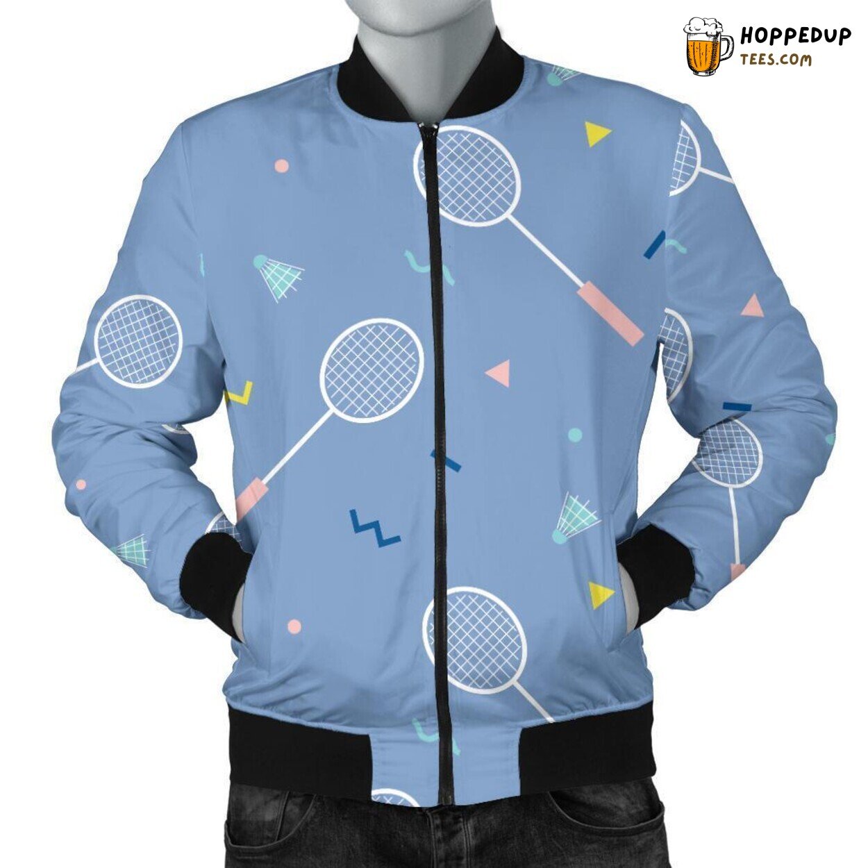 Men’s Bomber Jacket with a Cute Badminton Print Pattern