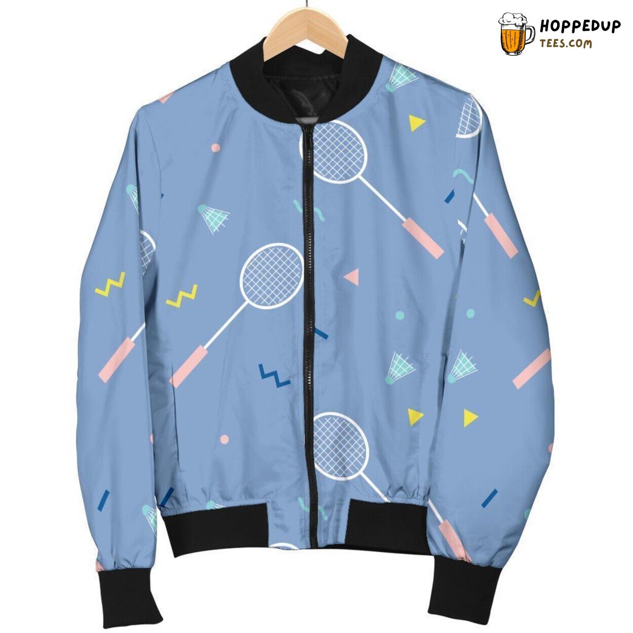 Men’s Bomber Jacket with a Cute Badminton Print Pattern