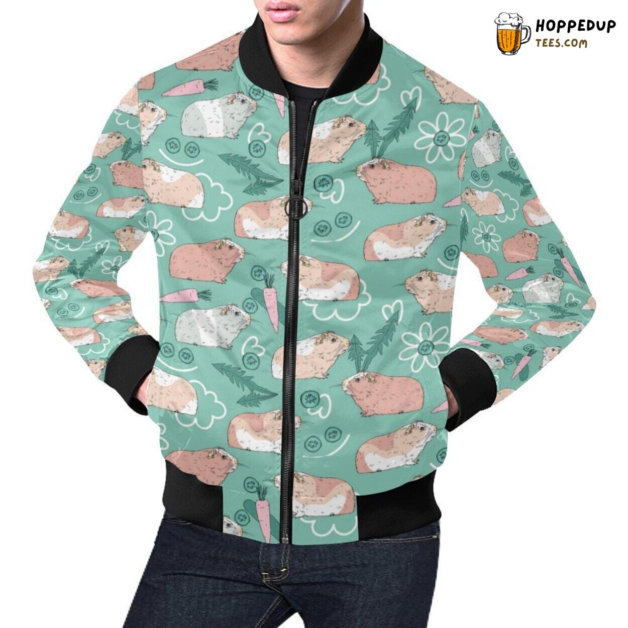 Men’s Bomber Jacket with a Guinea Pig Pattern Print Design