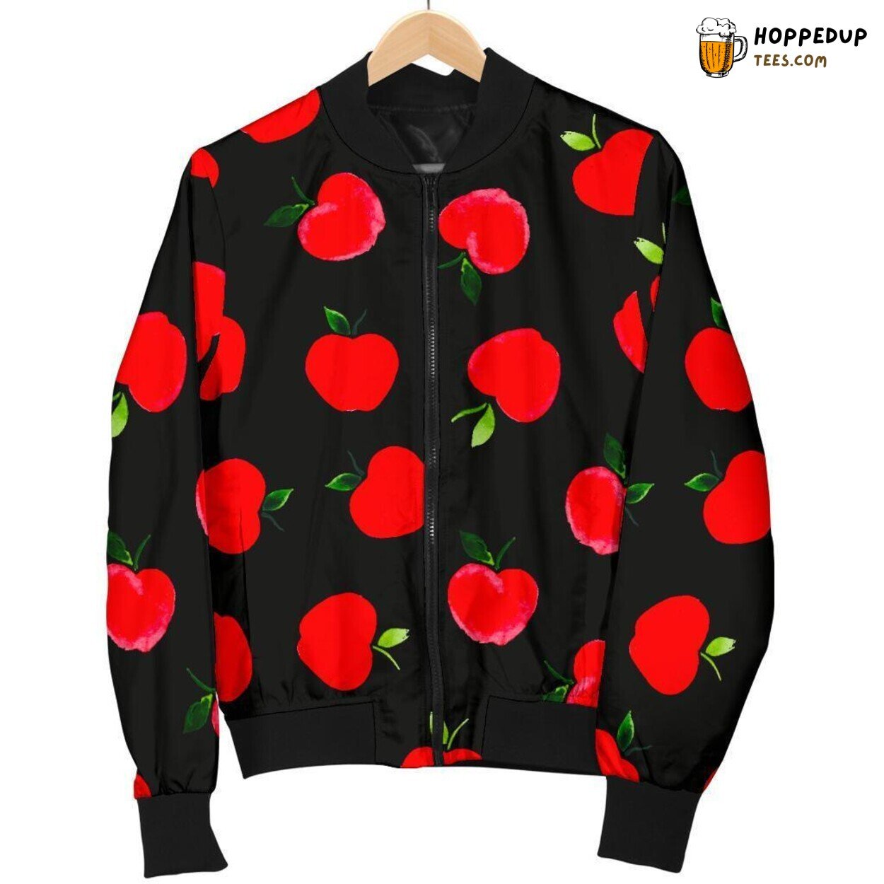 Men’s Bomber Jacket with a Red Apple Pattern Print Design Men’s Bomber Jacket with a Red Apple Pattern Print Design