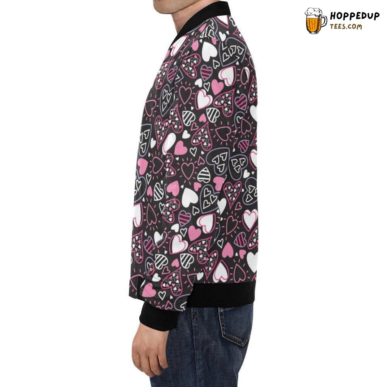 Men’s Bomber Jacket with a Trendy Heart Pattern Print Design