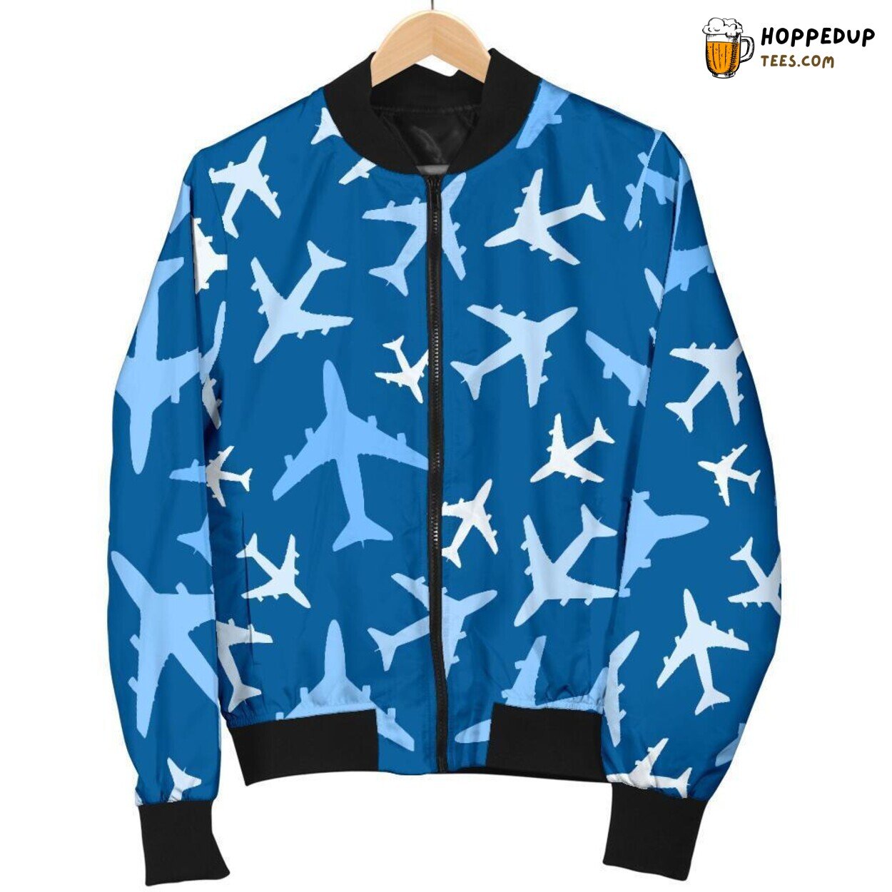 Men’s Bomber Jacket with Airplane Pattern Print Unique Style
