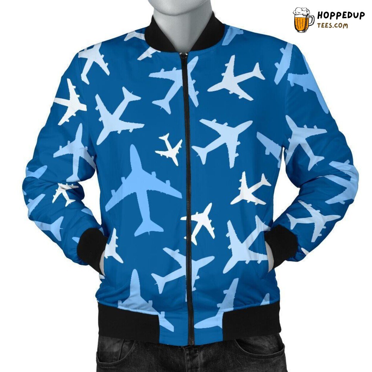 Men’s Bomber Jacket with Airplane Pattern Print Unique Style