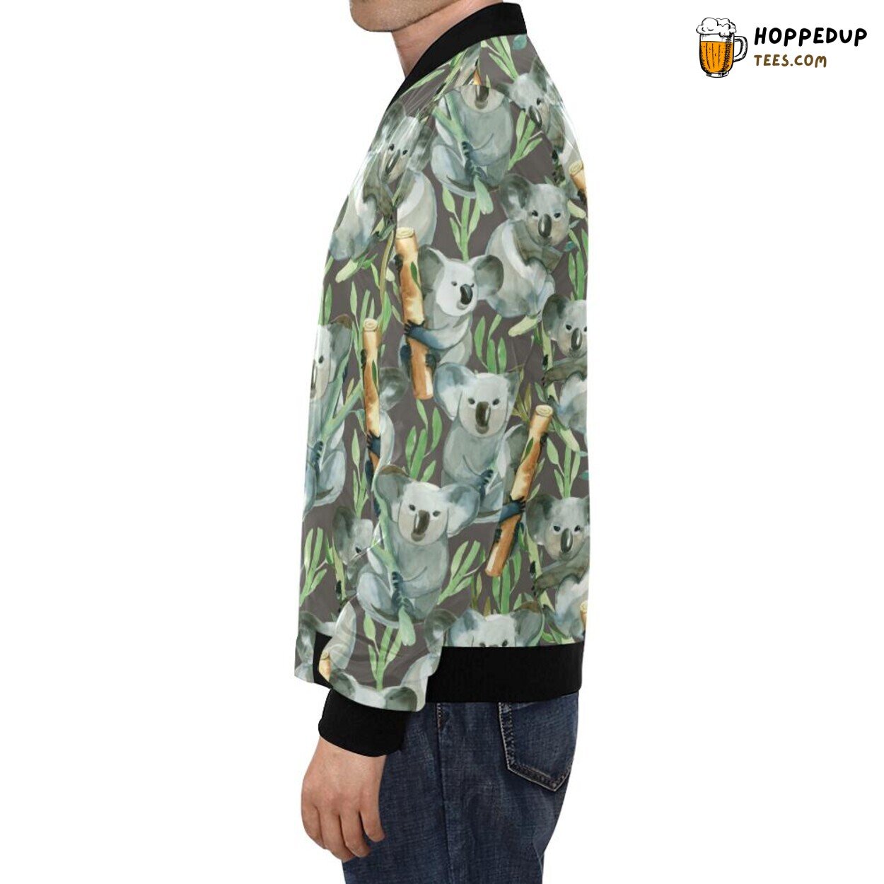 Men’s Bomber Jacket with Bamboo & Koala Pattern Print Design