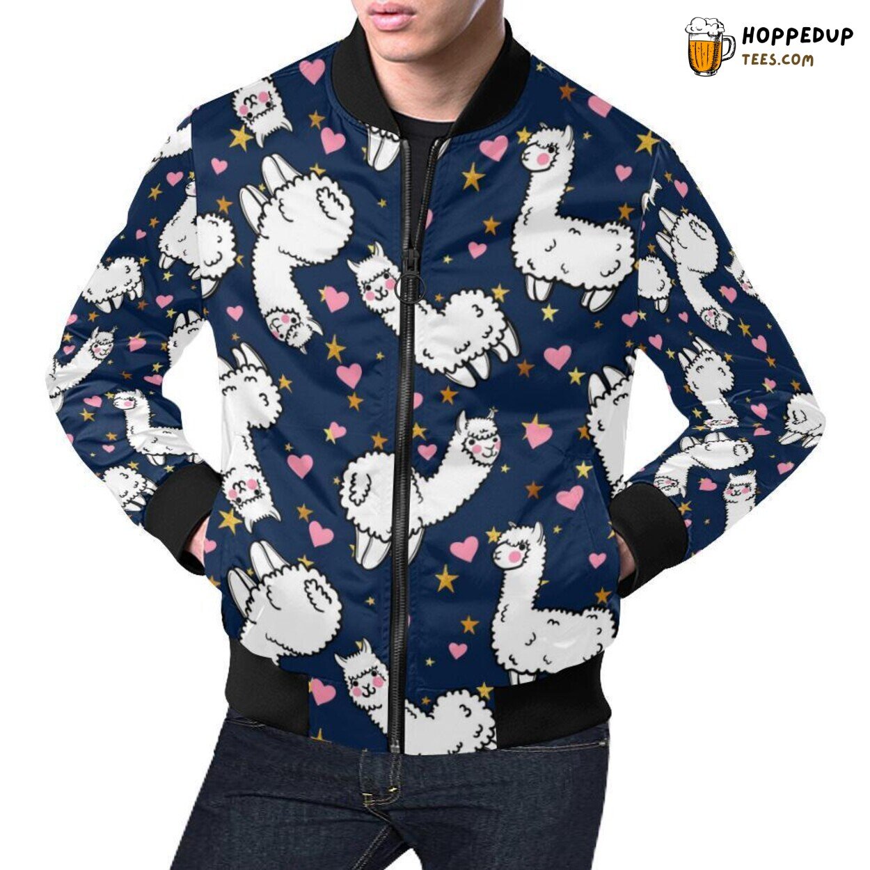 Men’s Bomber Jacket with Classic Llama Print Pattern Design