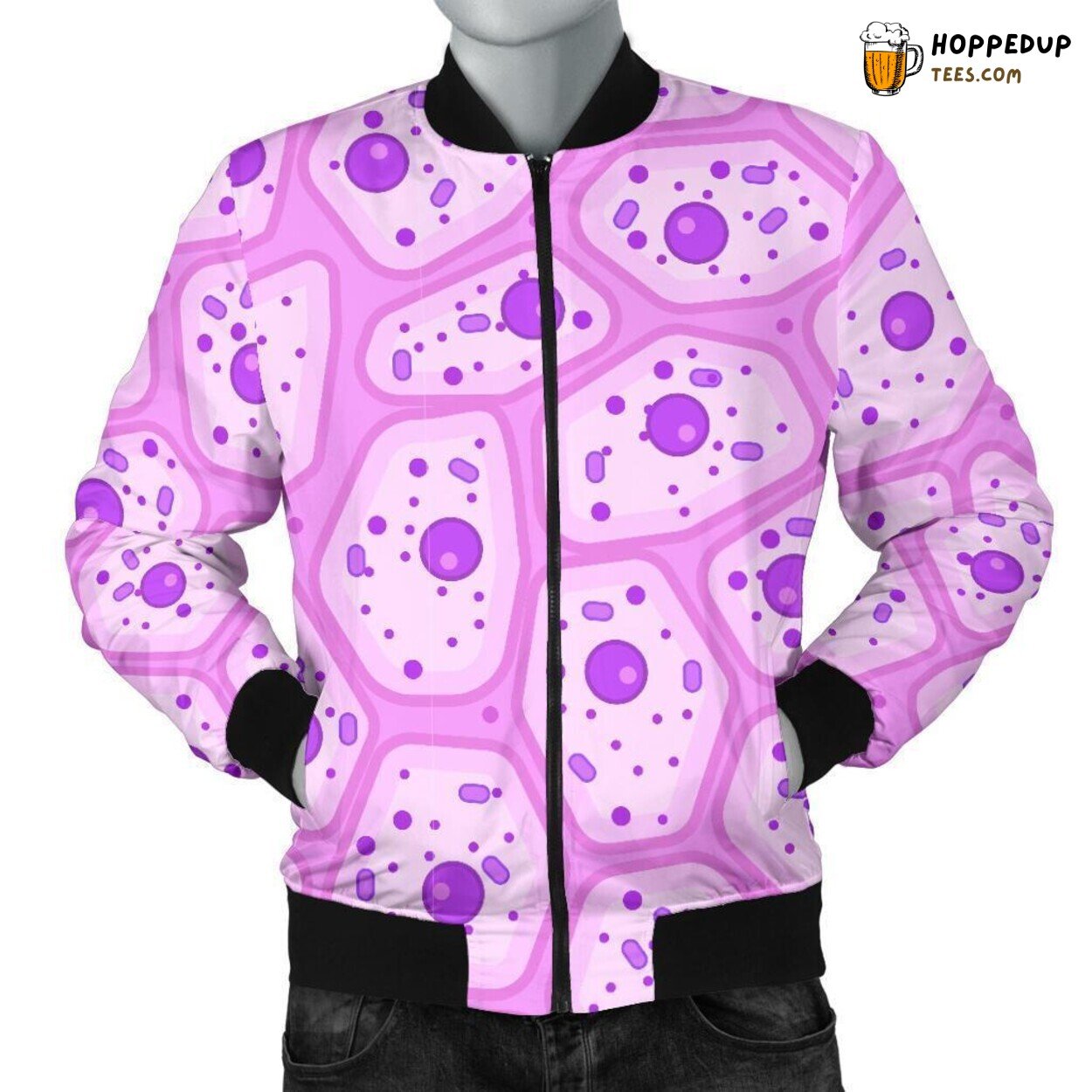 Men’s Bomber Jacket with Creative Anatomy Cells Pattern Print