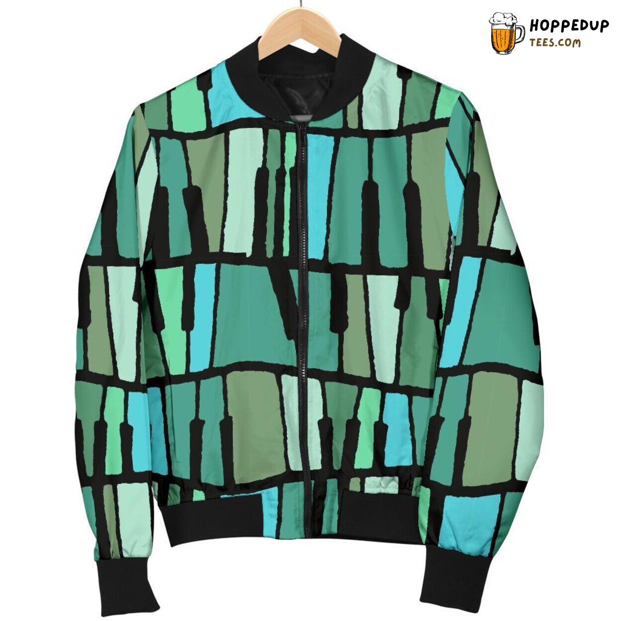 Men’s Bomber Jacket with Elegant Green Piano Key Pattern Design Showcase