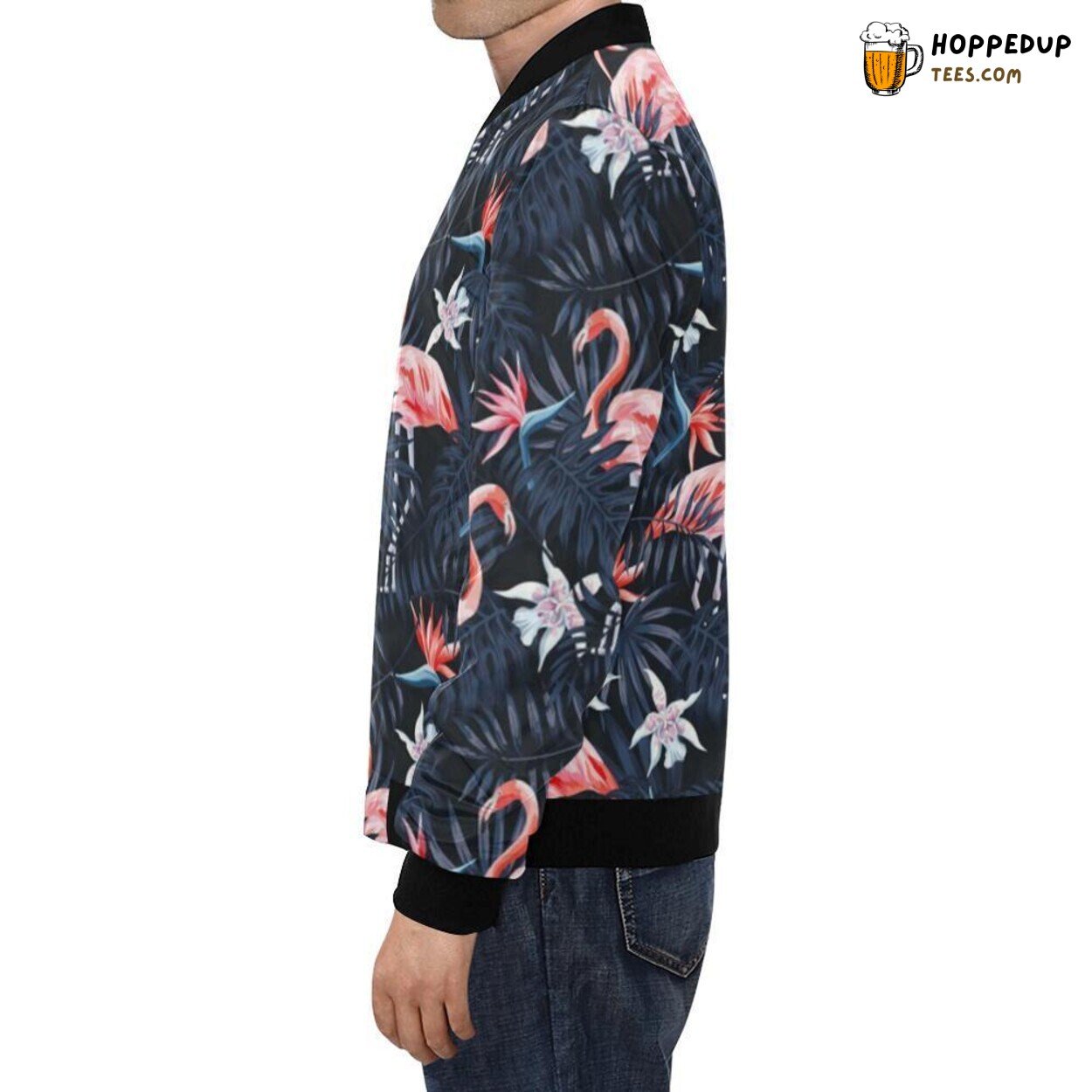 Men’s Bomber Jacket with Flamingo Palm Leaves Hawaiian Floral Print