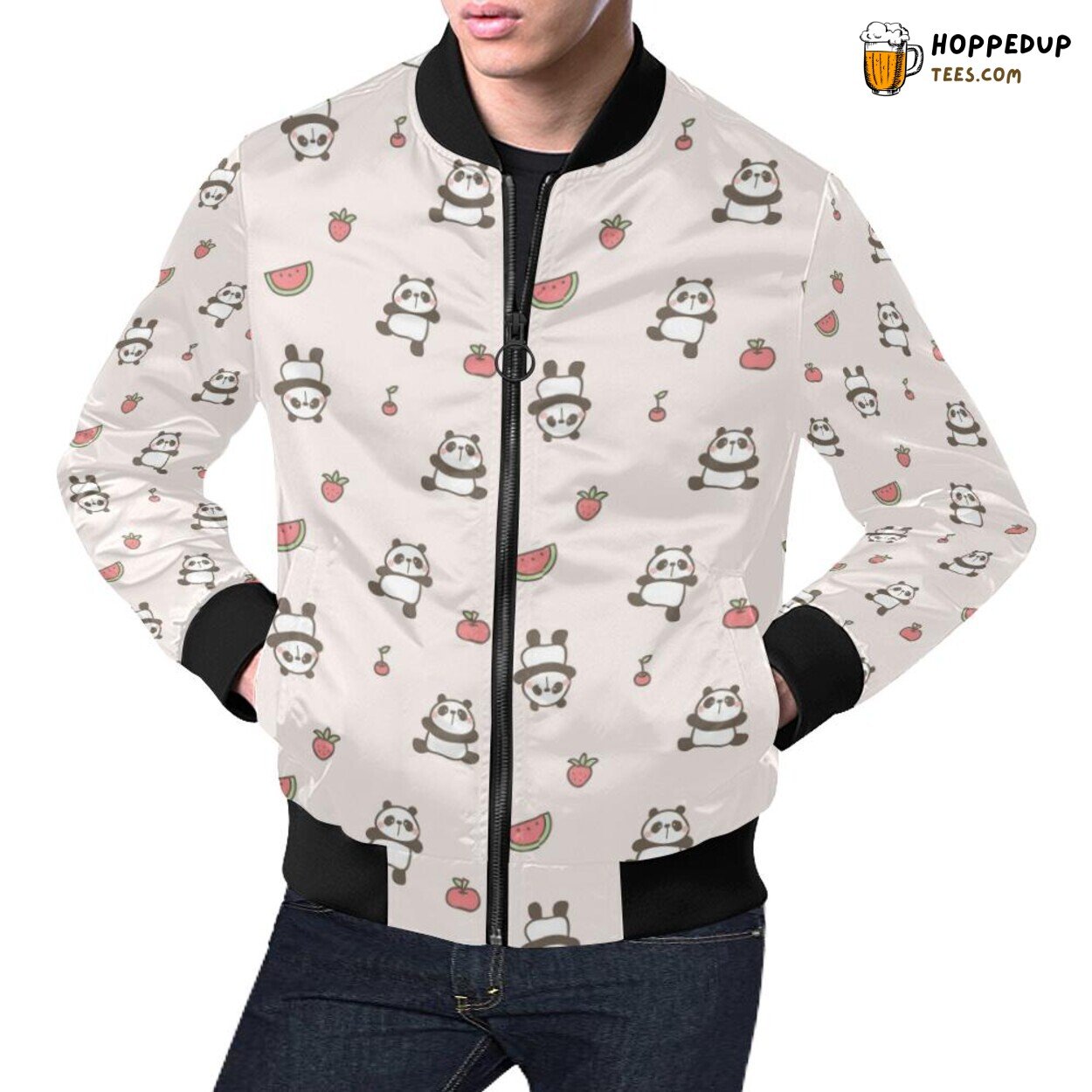 Men’s Bomber Jacket with Fruit Panda Pattern Print Stylish
