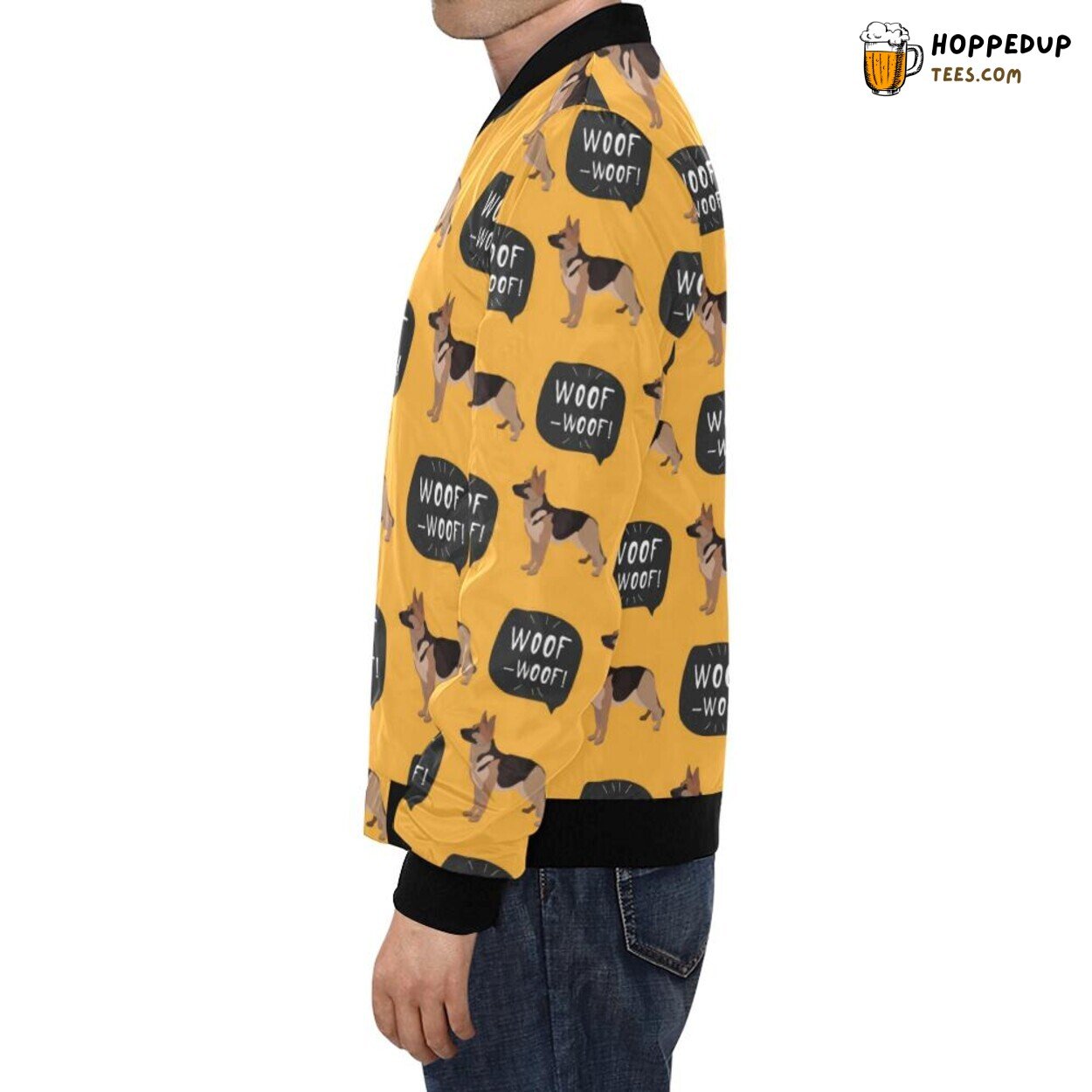Men’s Bomber Jacket with German Shepherd Woof Woof Pattern Print