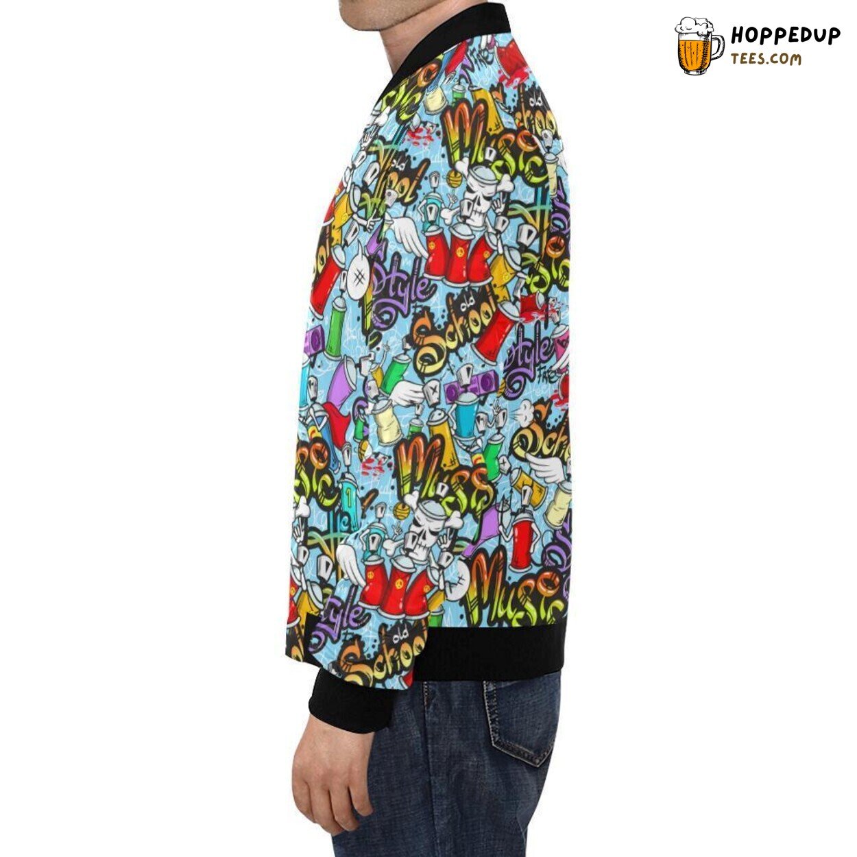 Men’s Bomber Jacket with Modern Graffiti Art Pattern Print Finish