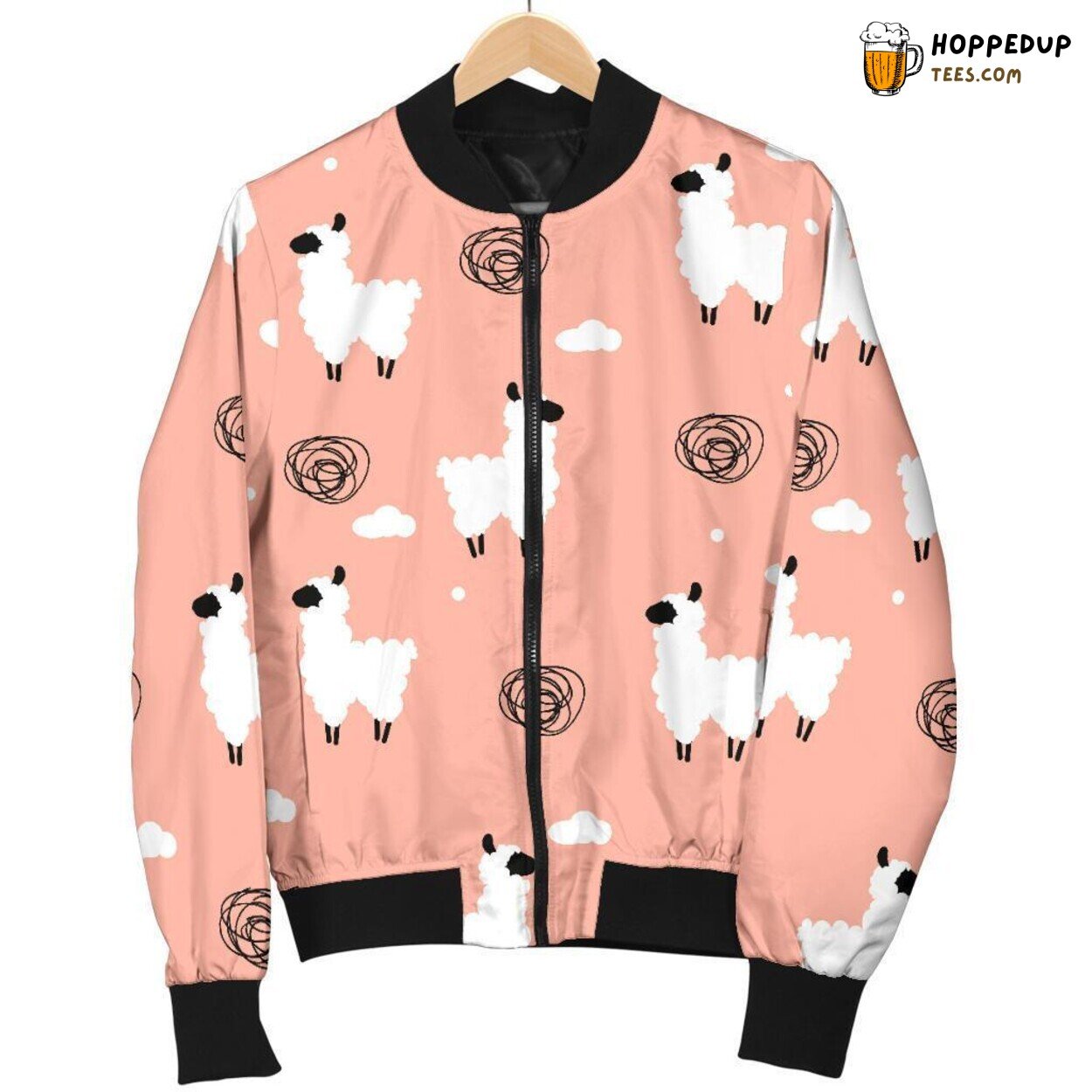 Men’s Bomber Jacket with Pink Alpaca Pattern Print Fashionable