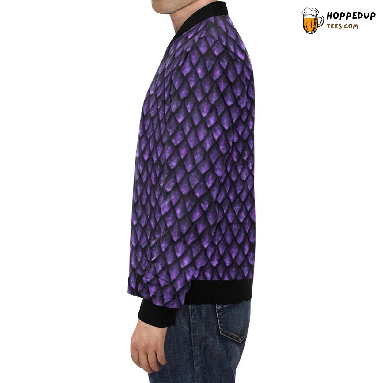 Men’s Bomber Jacket with Purple Egg Skin Dragon Pattern Print
