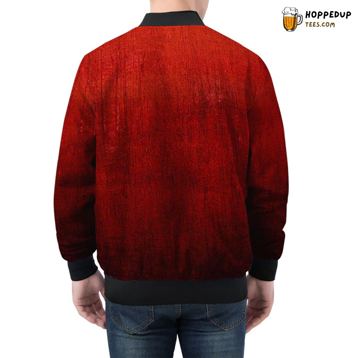 Men’s Bomber Jacket with Striking Black Red Scuff Patterns