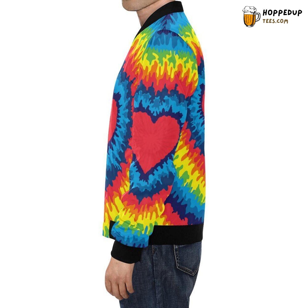 Men’s Bomber Jacket with Tie Dye Heart Pattern Print Unique Design