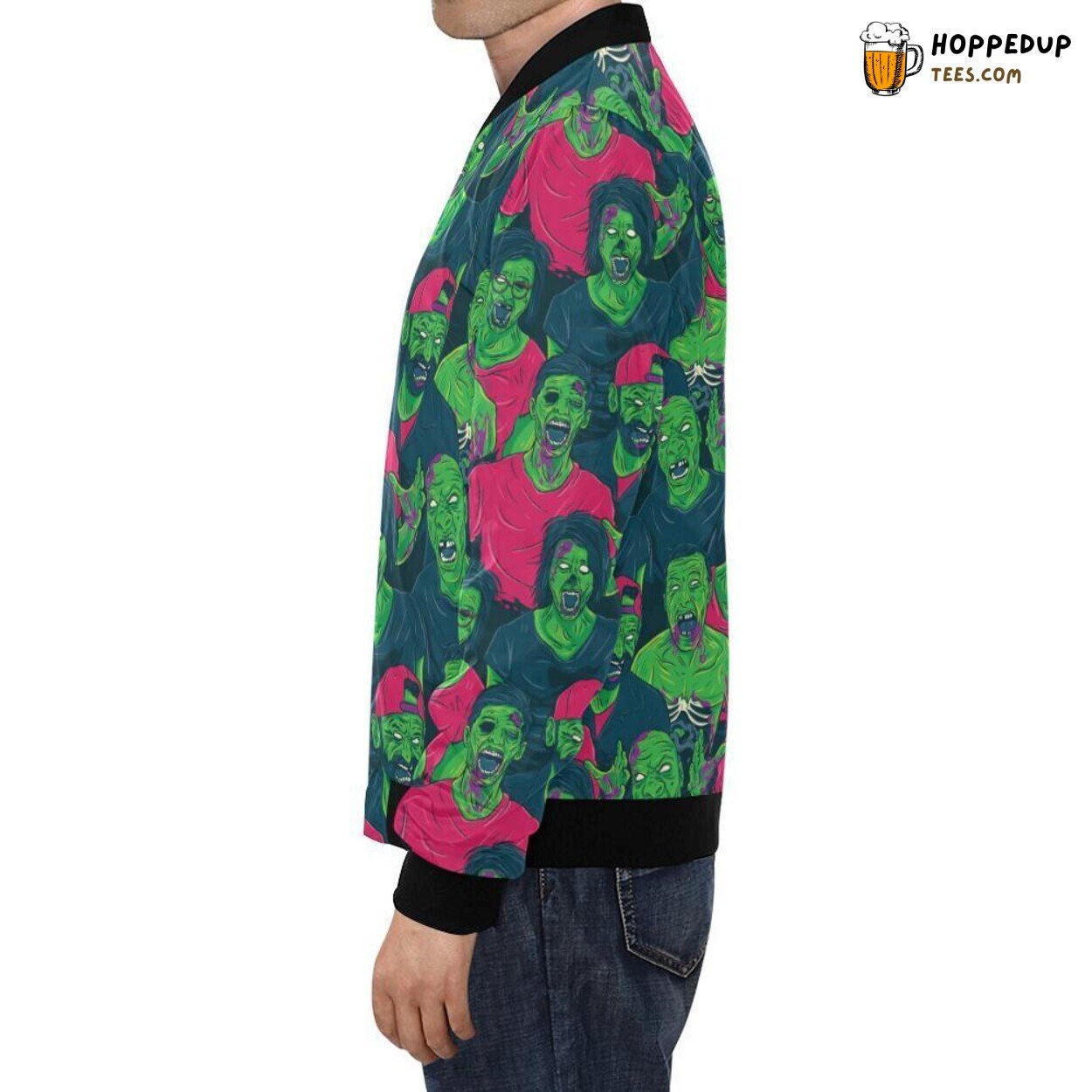 Men’s Bomber Jacket with Unique Halloween Zombie Pattern Print