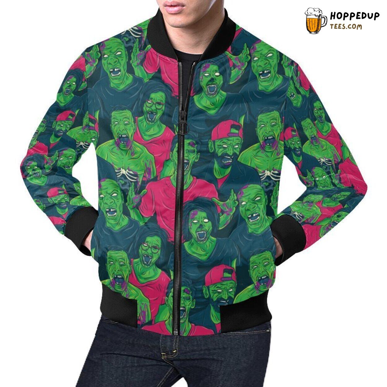 Men’s Bomber Jacket with Unique Halloween Zombie Pattern Print