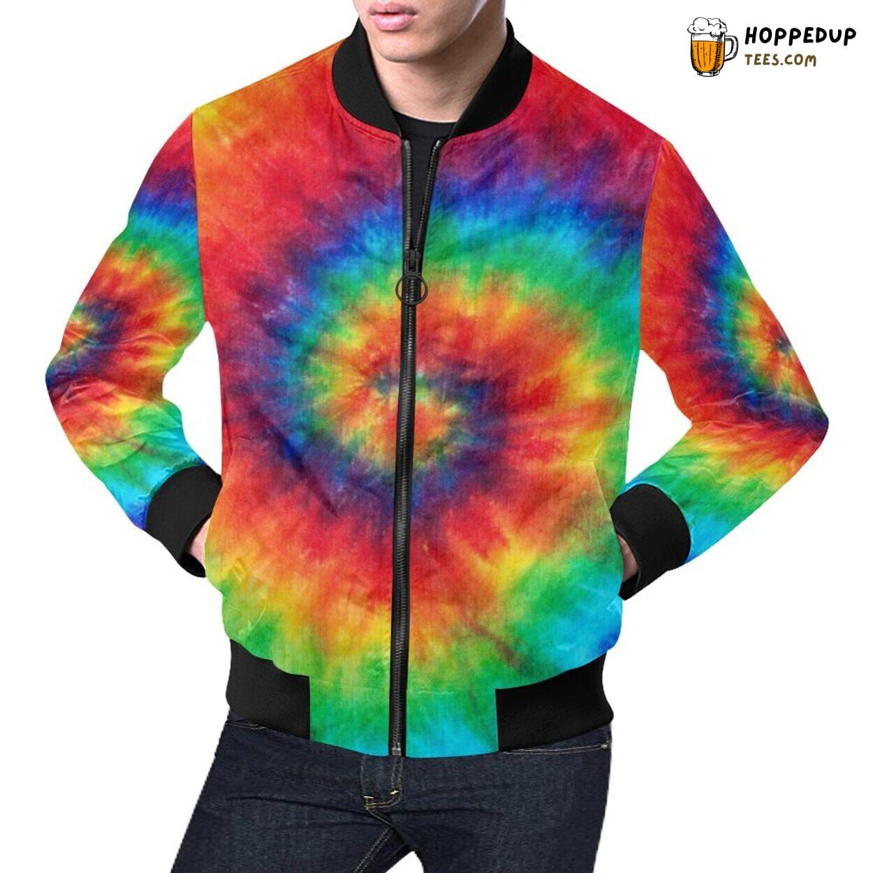 Men’s Bomber Jacket with Unique Tie Dye Pattern Print Design