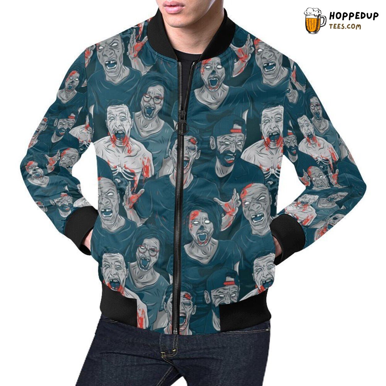 Men’s Bomber Jacket with Zombie Halloween Pattern Unique Print