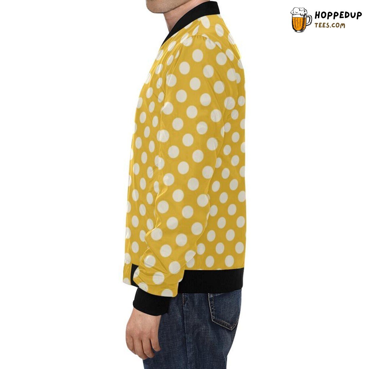 Men’s Bomber Jacket Yellow White Polka Dot Classic Pattern Print
